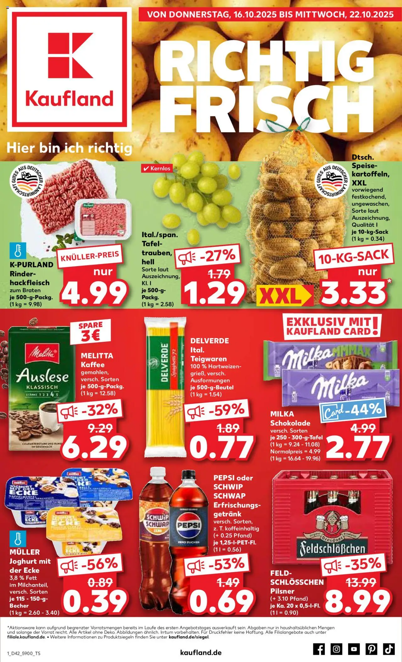 Kaufland Prospekt 	 – gültig ab 16.10.2025 | Seite: 1 | Produkte: Joghurt, Kaffee, Schwip schwap, Hackfleisch