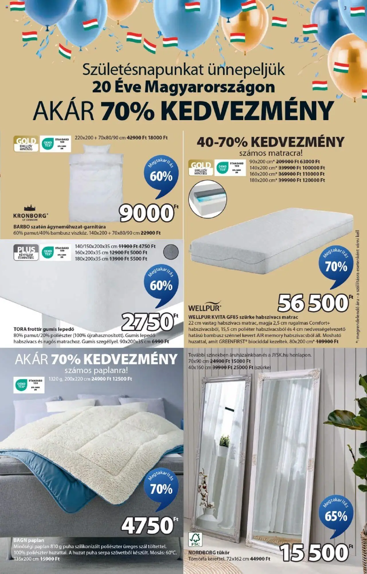 JYSK akciós ujság - amely érvényes a következő dátumtól: 17.09.2025 | Oldal: 3 | Termékek: Gumis lepedő, Paplan, Lepedő, Tükör