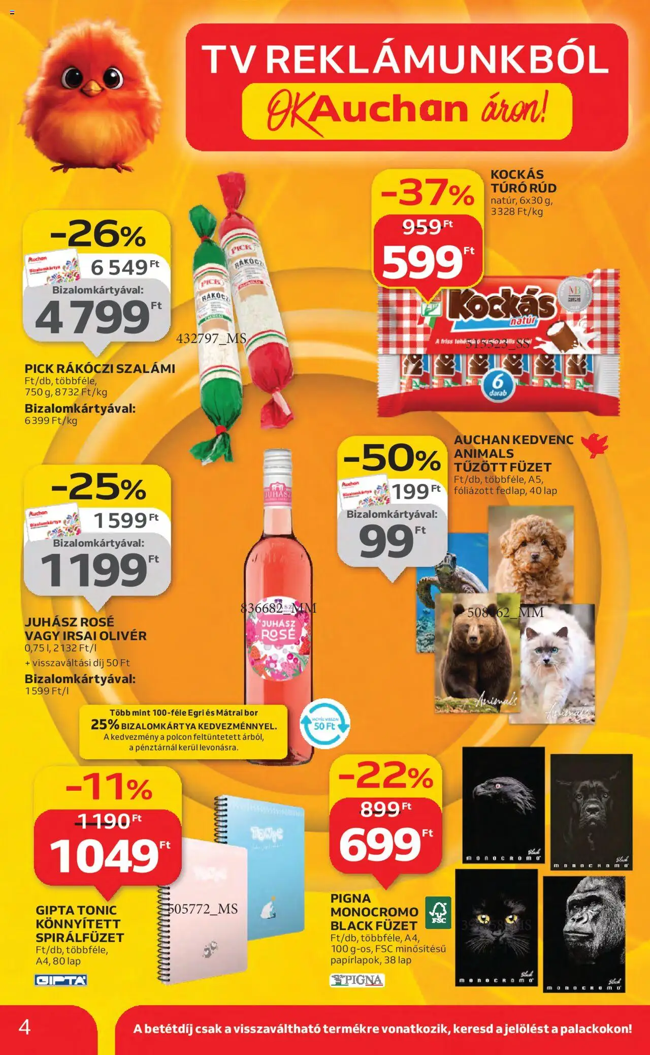 Auchan akciós ujság - amely érvényes a következő dátumtól: 21.08.2025 | Oldal: 4 | Termékek: Tonic, Pick, Bor, Túró