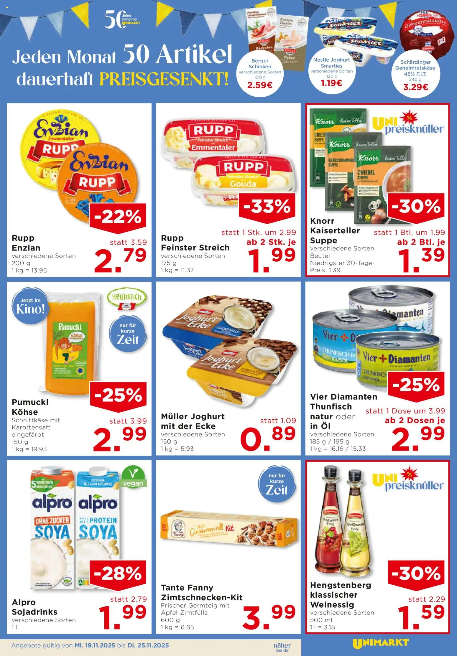 Unimarkt Flugblatt gültig ab 19.11.2025 | Seite: 9 | Produkte: Zucker, Joghurt, Öl, Schinken