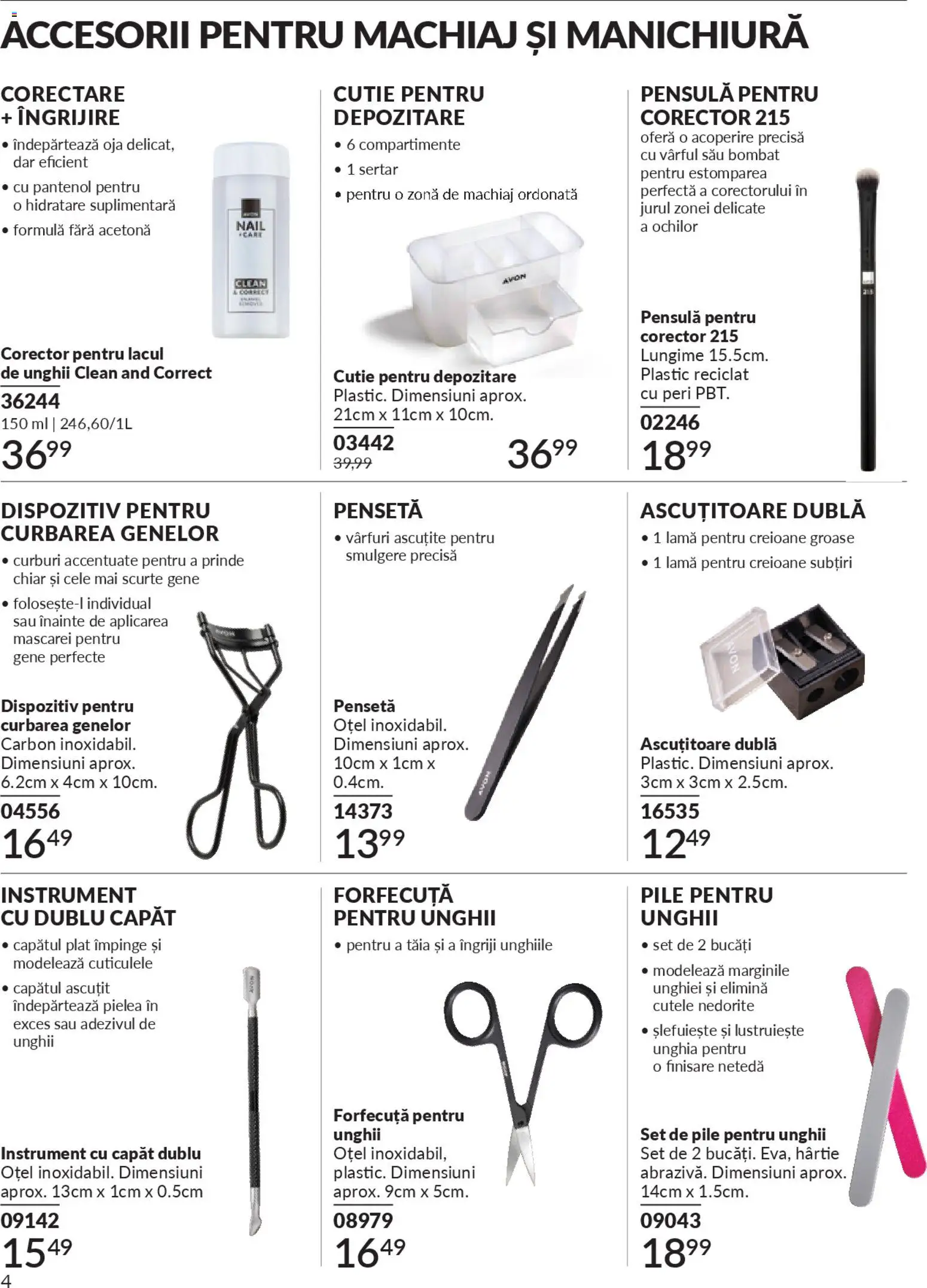 Noul catalog Avon – valabil de la 01.04.2026 | Pagină: 186 | Produse: Pensetă, Machiaj, Cutie pentru depozitare, Ojă