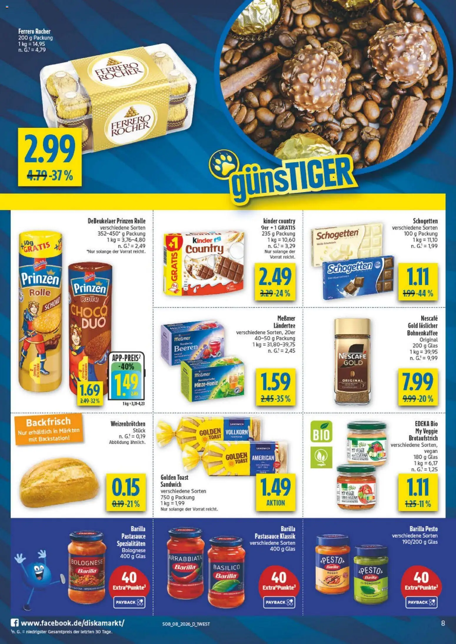 Diska - Diska Angebote Bayern KW08 – gültig ab 16.02.2026 | Seite: 8 | Produkte: Nescafe, Barilla pesto, Schogetten, Kinder country