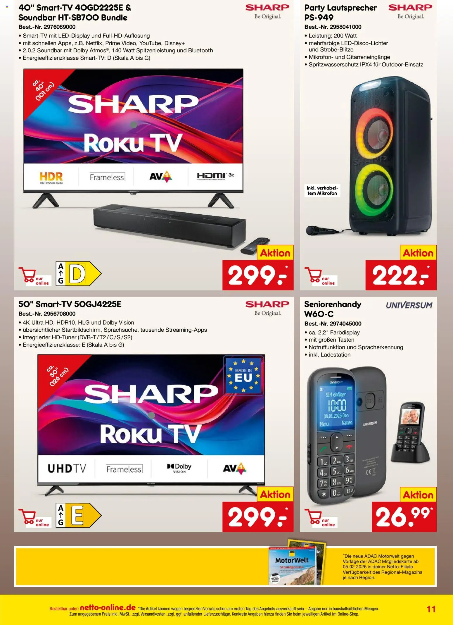 Netto Marken-Discount Online-Angebote Februar – gültig ab 01.02.2026 | Seite: 11 | Produkte: Mikrofon, Lautsprecher, Soundbar, TV