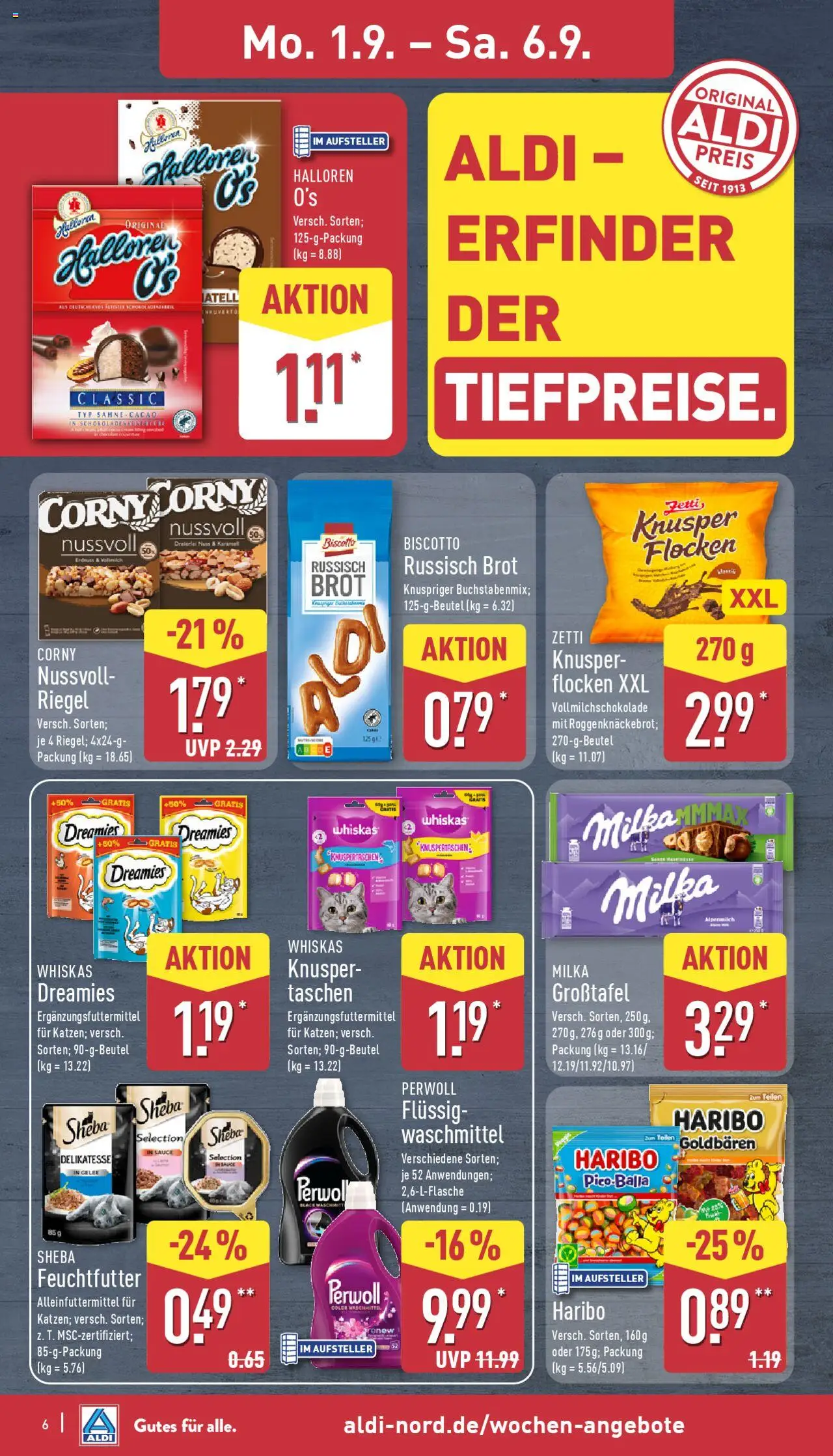 Aldi Prospekt 	 - gültig ab dem 01.09.2025 | Seite: 6 | Produkte: Sheba, Perwoll, Waschmittel, Flocken
