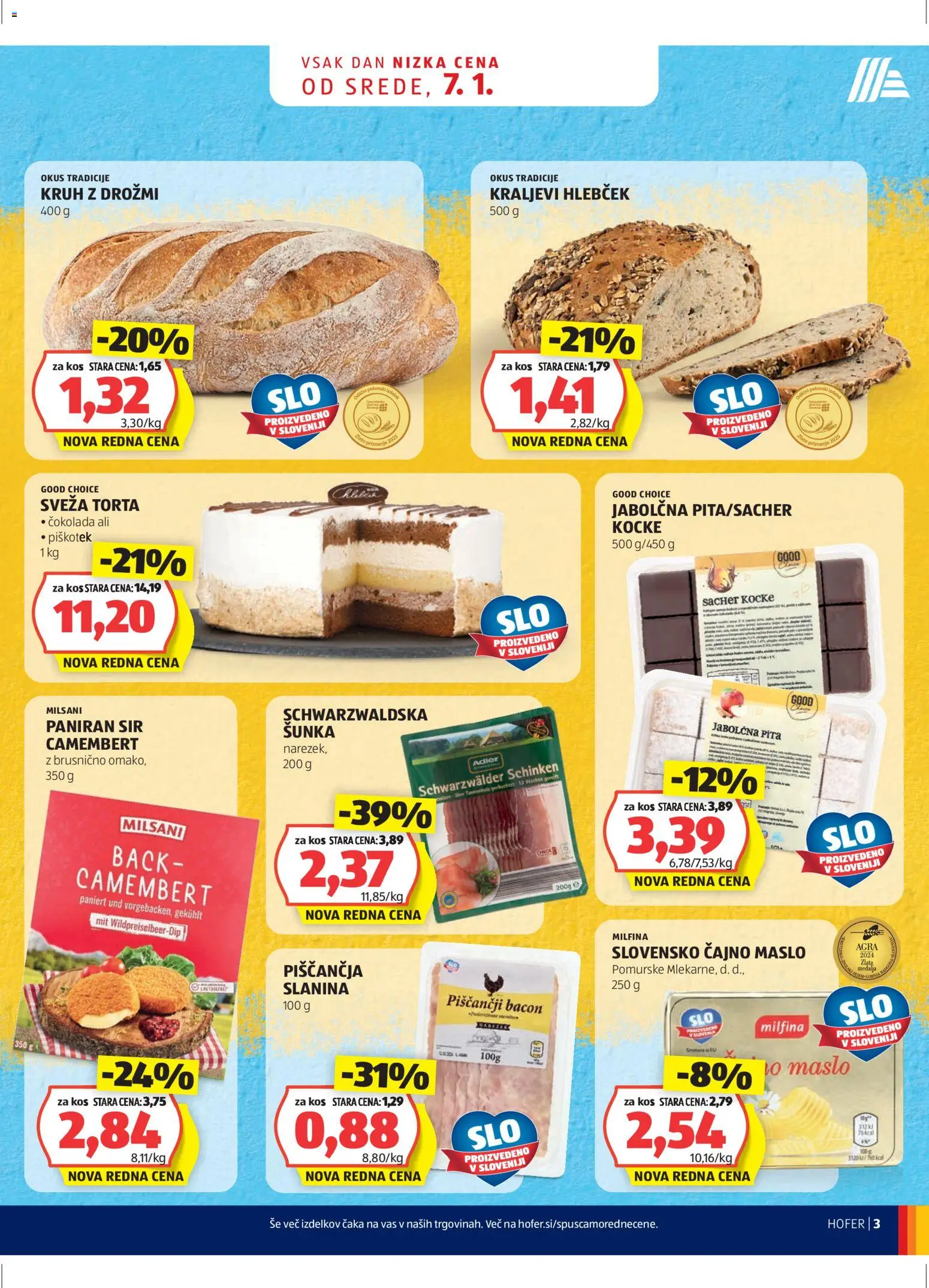Hofer SI katalog | vrijedi od 07.01.2026 | Stranica: 3 | Proizvodi: Sir, Čokolada, Slanina, Torta