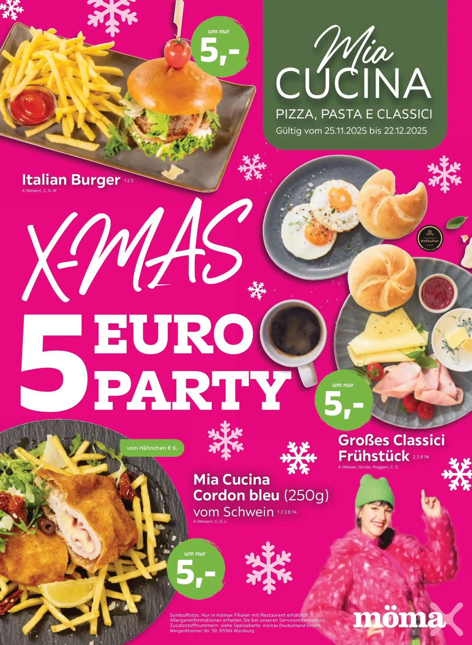 Mömax X-MAS 5 Euro Party – gültig ab 25.11.2025 | Seite: 2 | Produkte: Hahnchen, Burger, Pasta