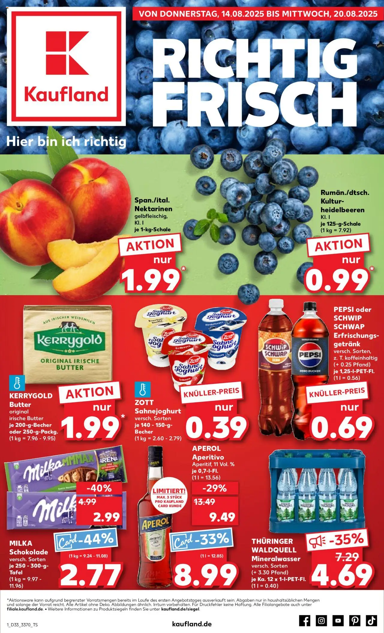 Kaufland prospekt Jena	 - gültig ab dem 14.08.2025 | Seite: 1 | Produkte: Nektarinen, Schokolade, Milka schokolade, Aperol