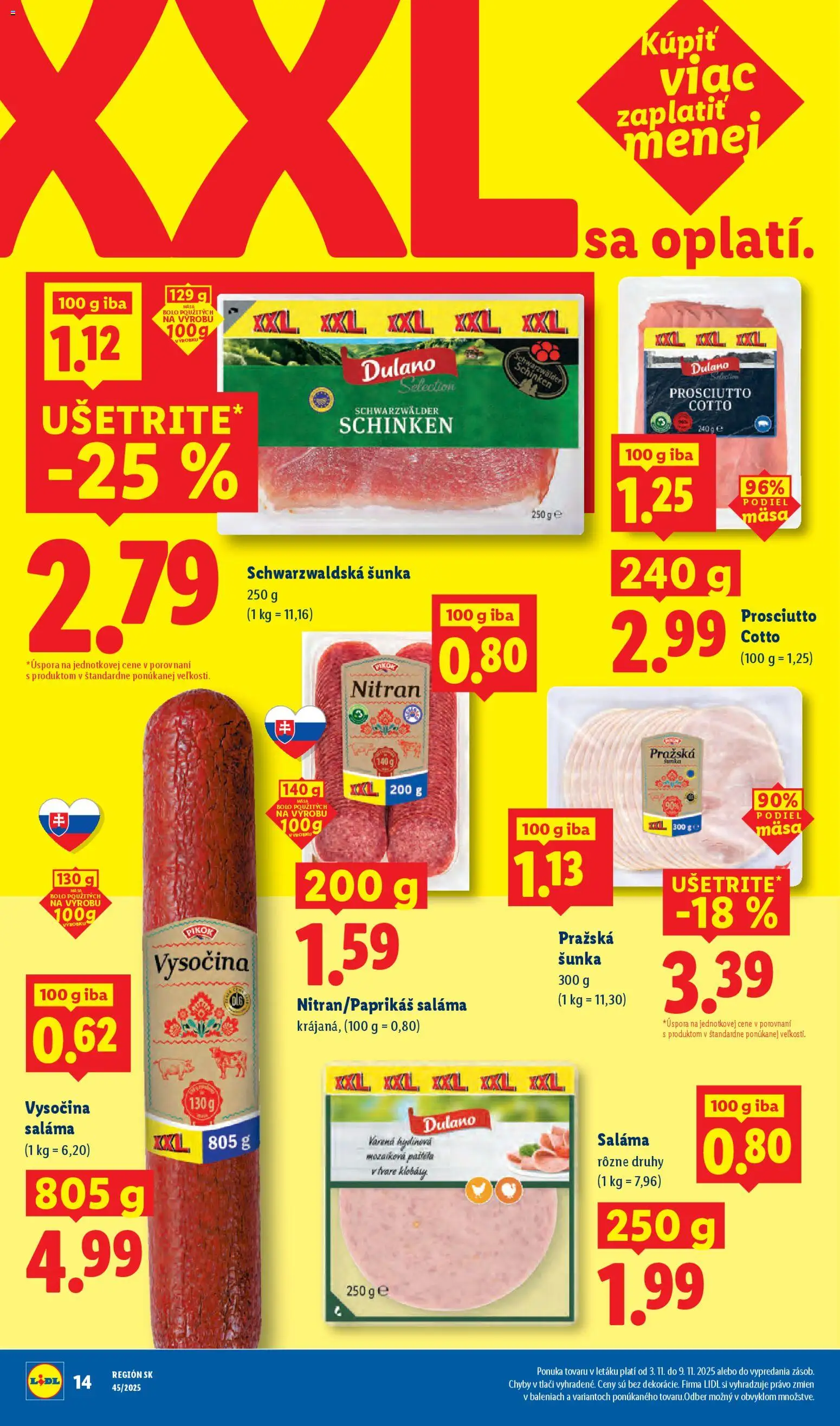 Nové Lidl akcie – leták je platný od 03.11.2025 | Strana: 18 | Produkty: Saláma, Šunka