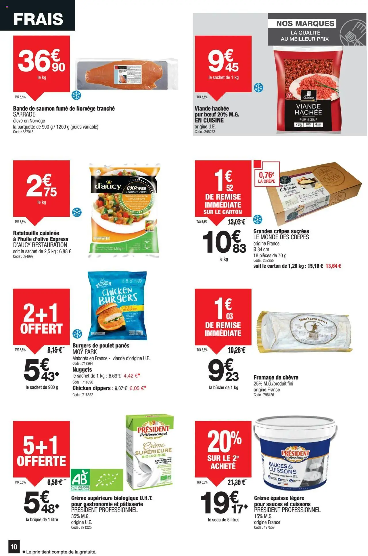  | Page: 10 | Produits: Saumon fumé, Viande hachée, Saumon, Crème