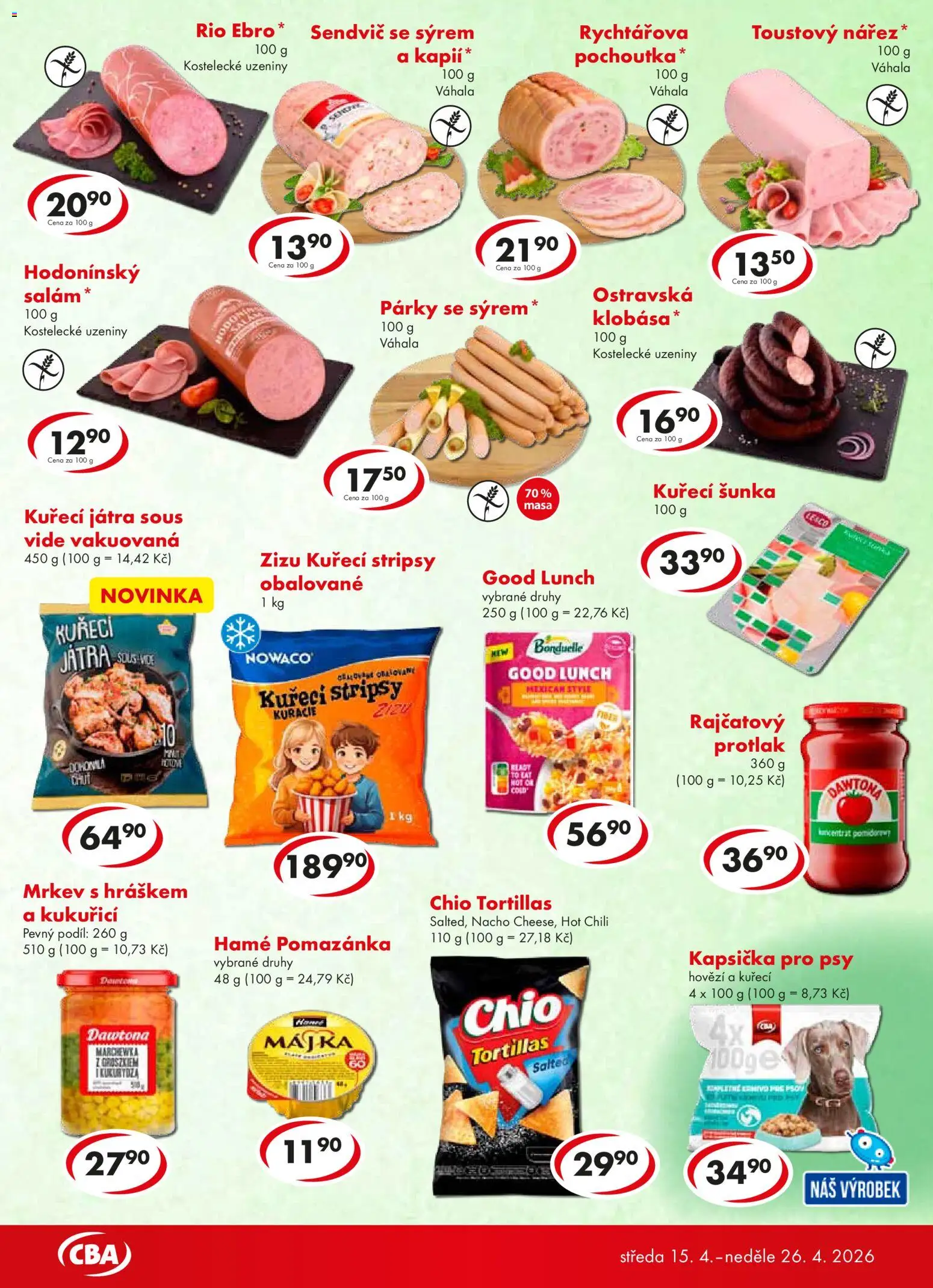 CBA leták od 15.04.2026 | Strana: 3 | Produkty: Sous vide, Mrkev, Klobása, Kuřecí stripsy