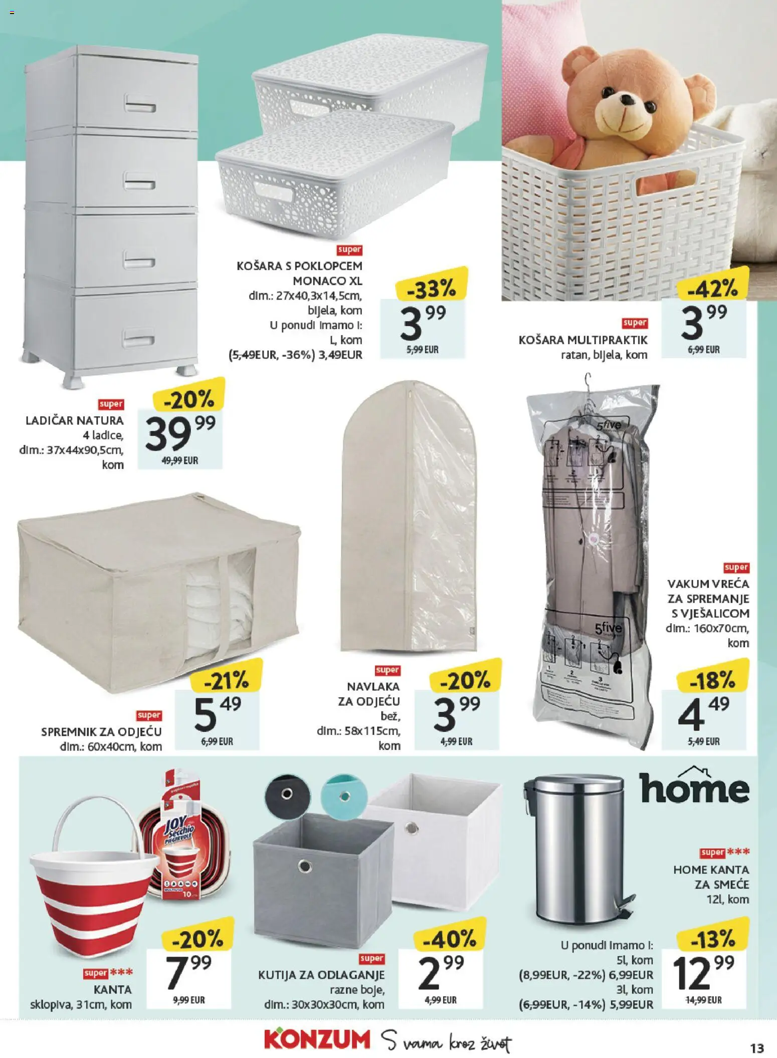 Konzum katalog | vrijedi od 27.04.2026 | Stranica: 13 | Proizvodi: Kutija, Košara, Kanta za smeće
