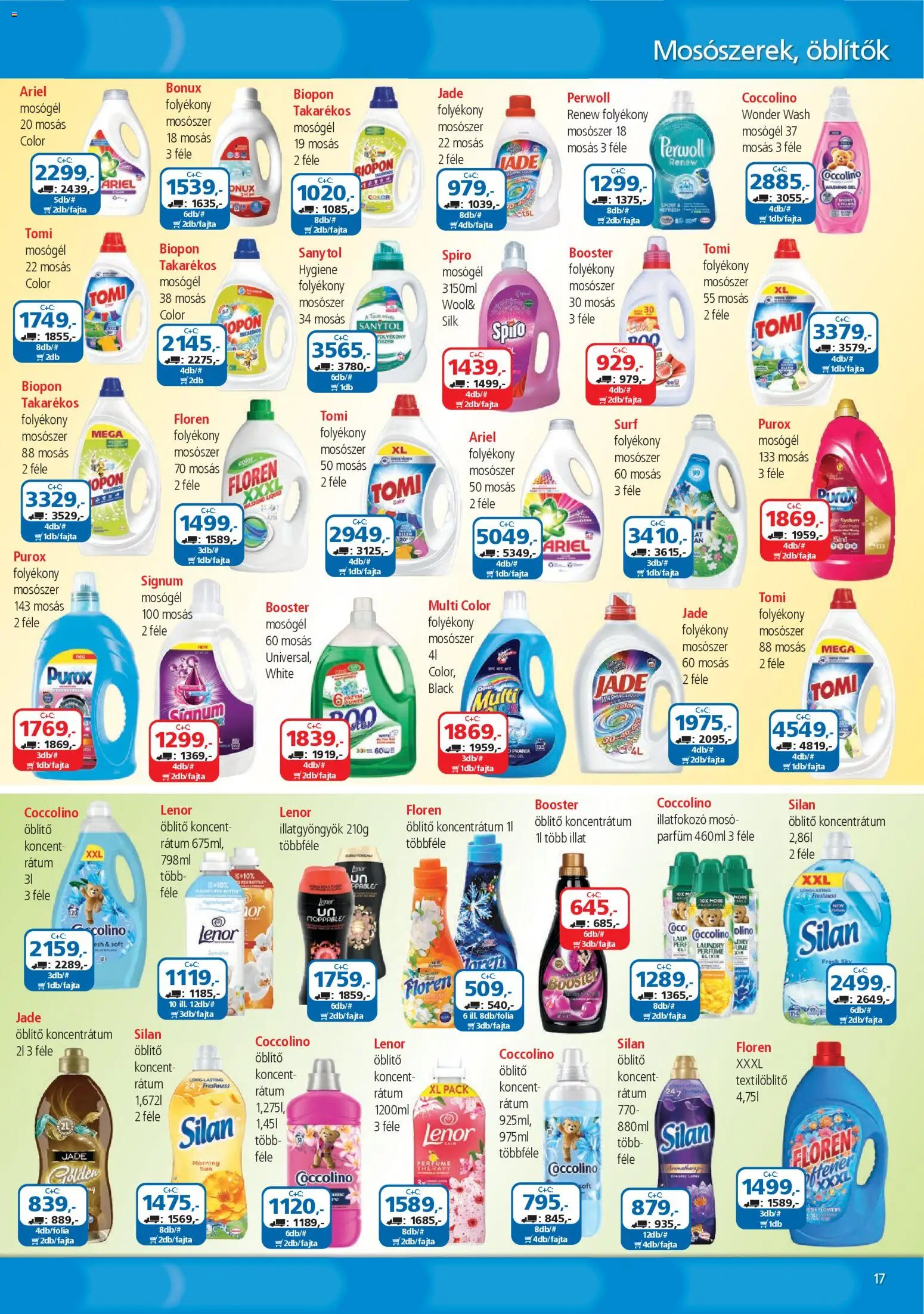 ÁRKLUB akciós ujság - amely érvényes a következő dátumtól: 01.03.2026 | Oldal: 17 | Termékek: Coccolino, Perwoll, Öblítő, Mosószer