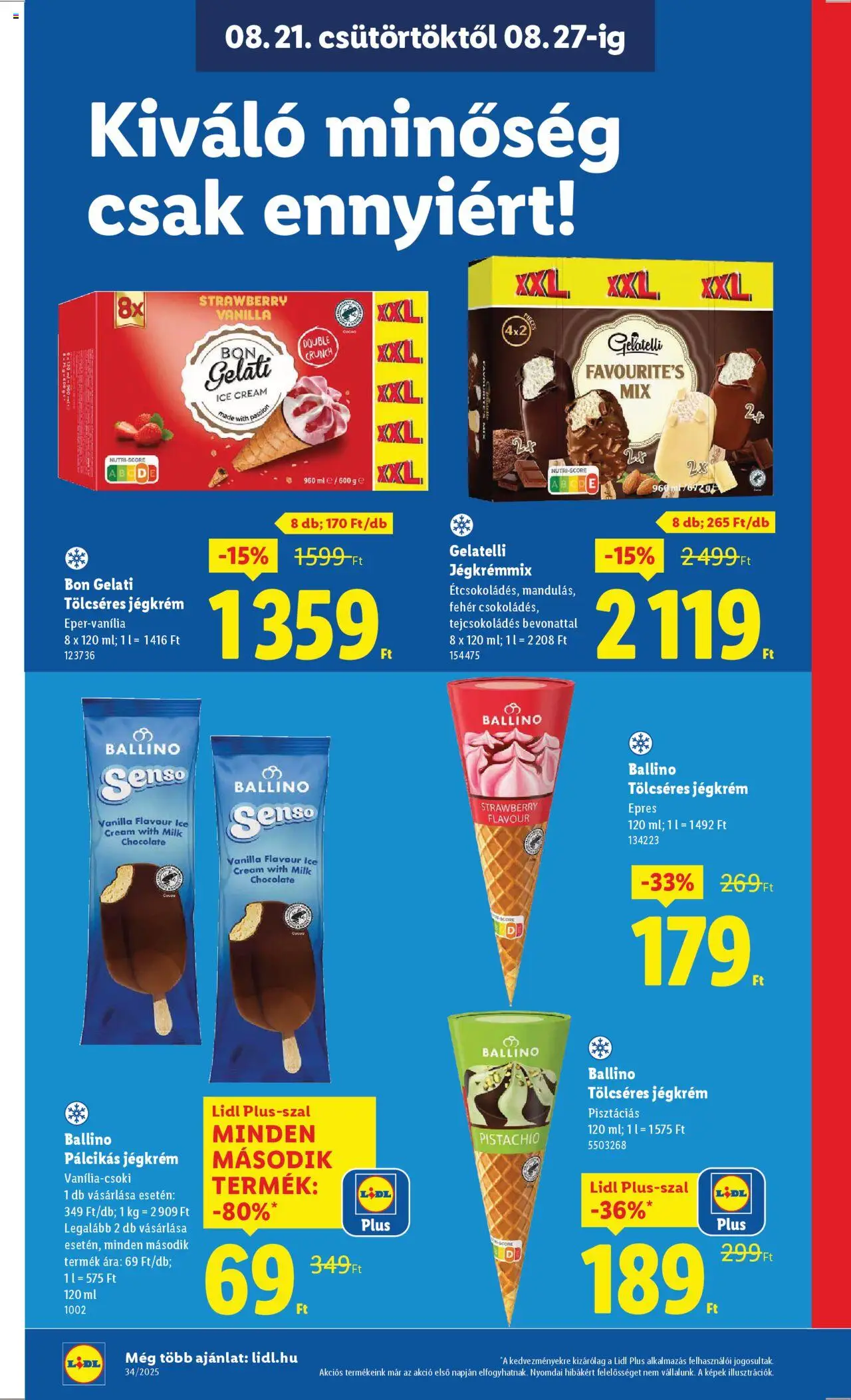 Lidl akciós ujság - amely érvényes a következő dátumtól: 21.08.2025 | Oldal: 12 | Termékek: Jégkrém, Pálcikás jégkrém