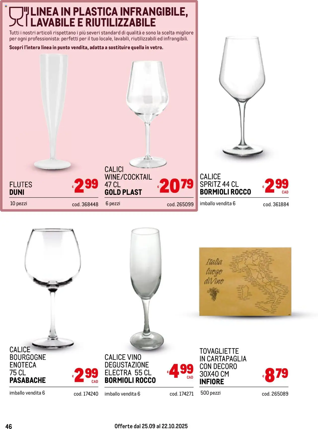 Volantino Metro del 25.09.2025 | Pagina: 46 | Prodotti: Calice, Vino, Enoteca, Tovagliette
