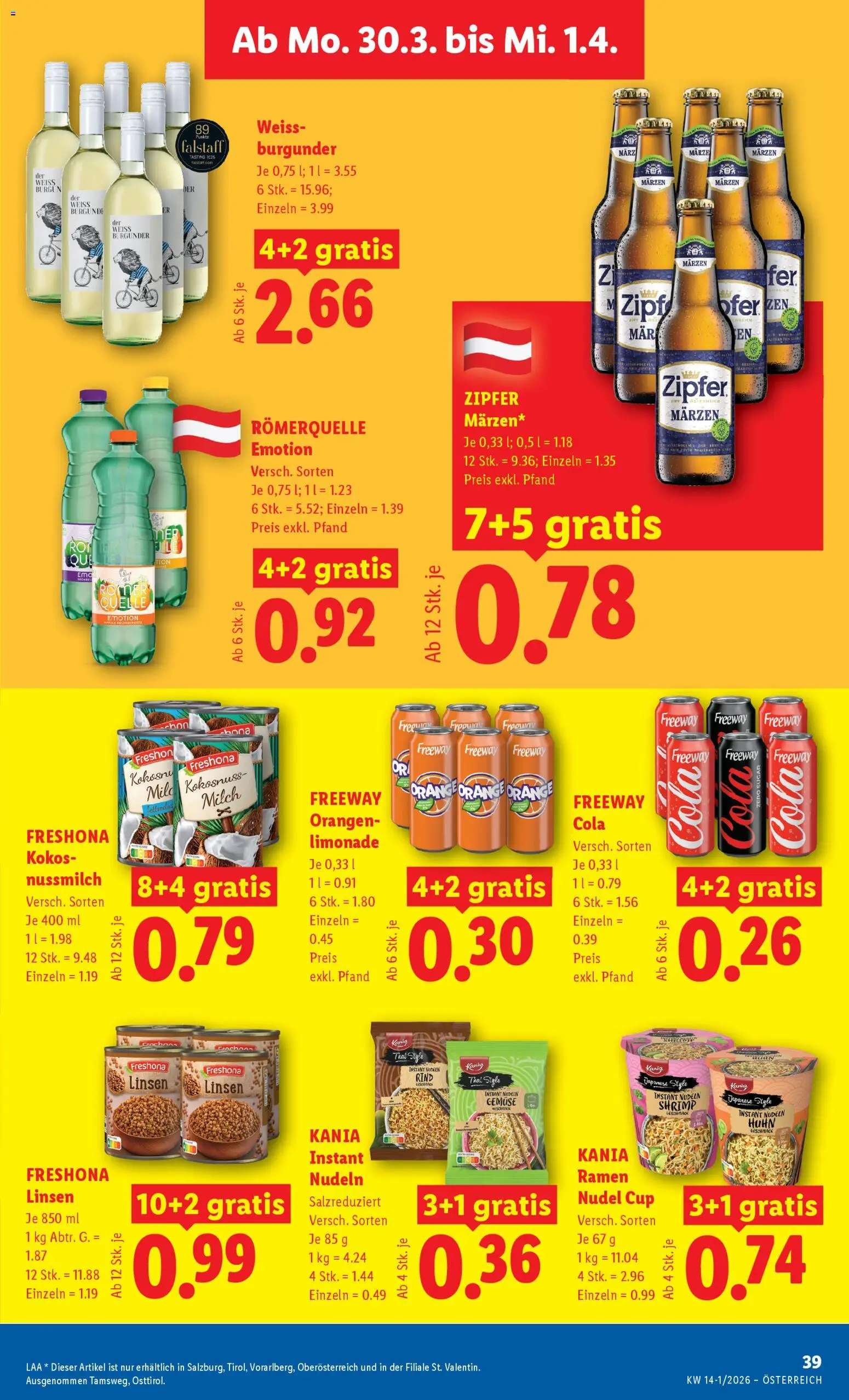Lidl Flugblatt - Altenmarkt im Pongau, St. Johann im Pongau, Zell am See gültig ab 26.03.2026 | Seite: 44 | Produkte: Gemüse, Milch, Orangen, Nudeln