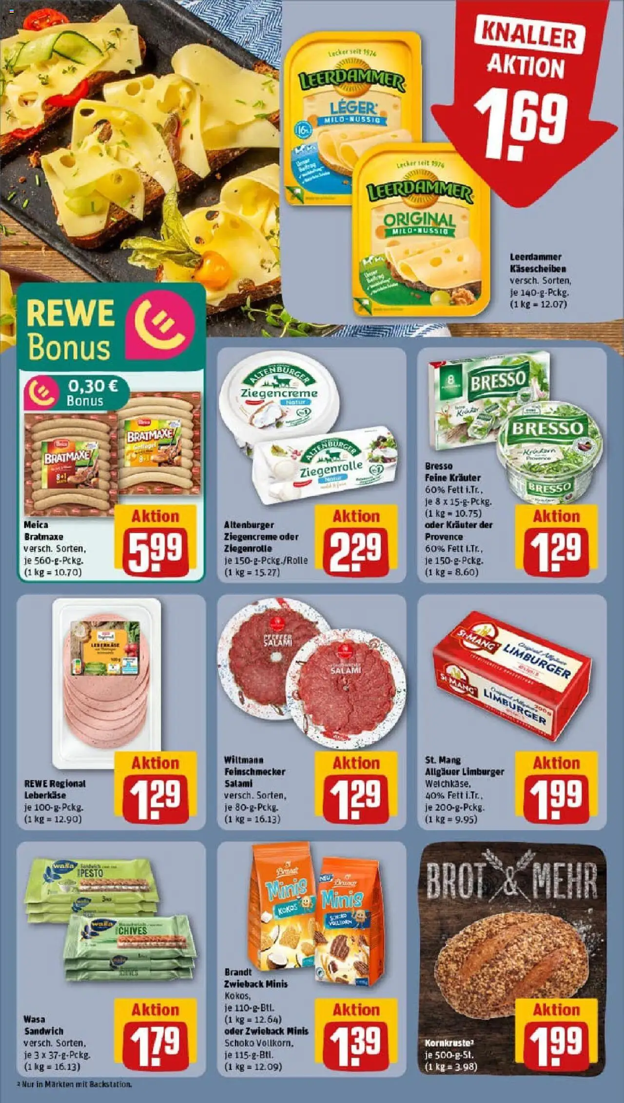 Rewe prospekt Leinefelde-Worbis	 - gültig ab dem 11.08.2025 | Seite: 10 | Produkte: Bresso, Leerdammer, Salami, Leberkase