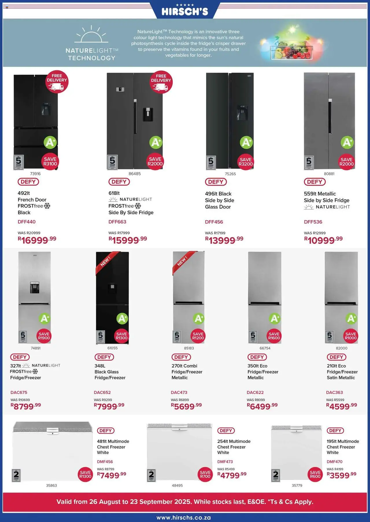 Hirsch's Specials │ valid from 28.08.2025 | Page: 17 | Products: Fridge, Light, Chest freezer, Vegetables