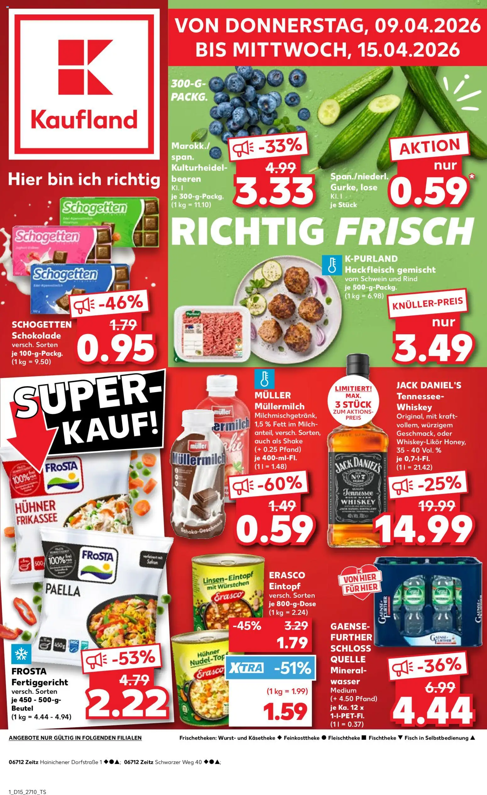 Kaufland Prospekt Zeitz	 – gültig ab 09.04.2026 | Seite: 1 | Produkte: Milch, Frosta, Wurst, Erasco