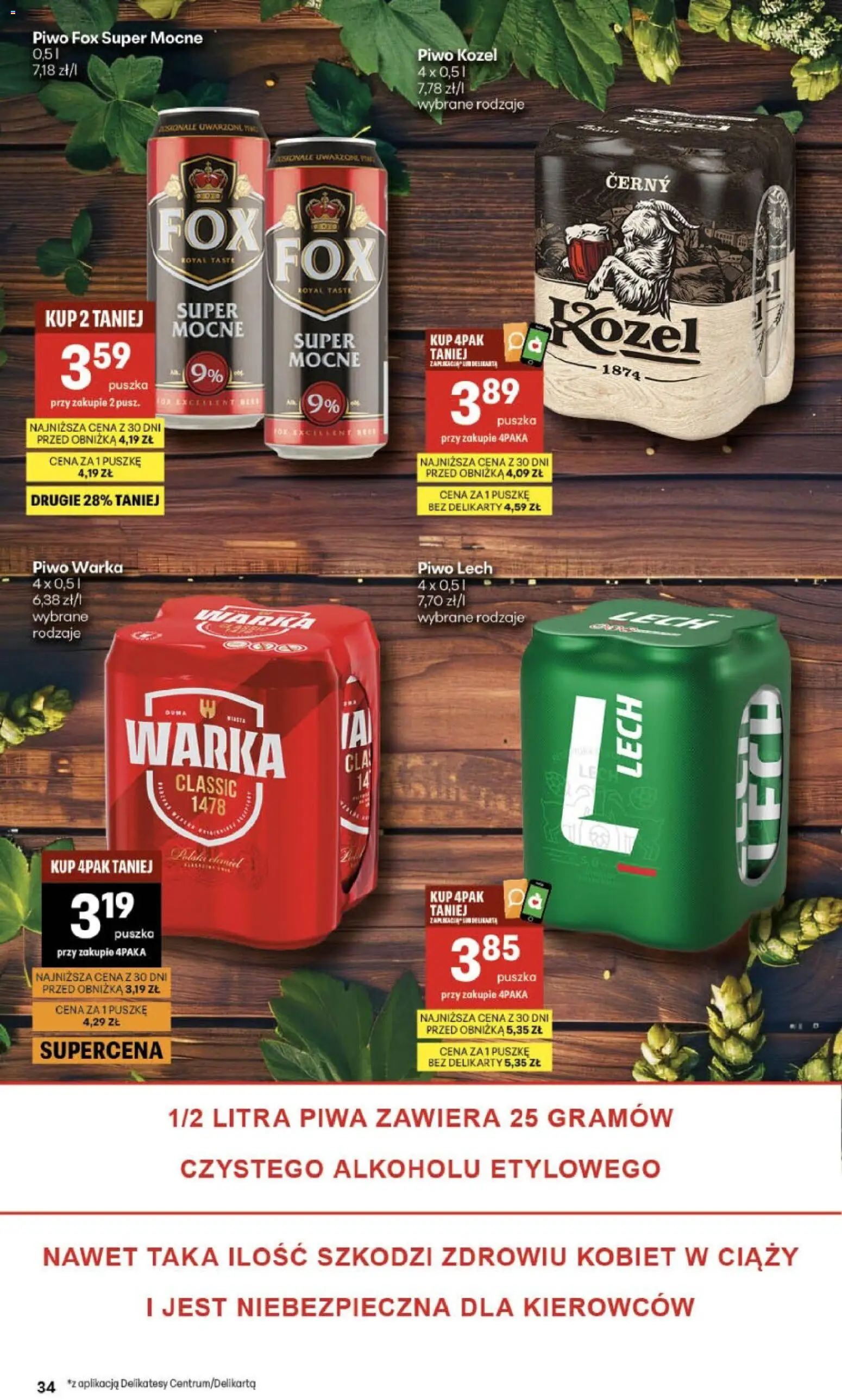 Delikatesy Centrum gazetka od 16.04.2026 | Strona: 34 | Produkty: Delikatesy, Warka, Piwo Warka, Piwo kozel