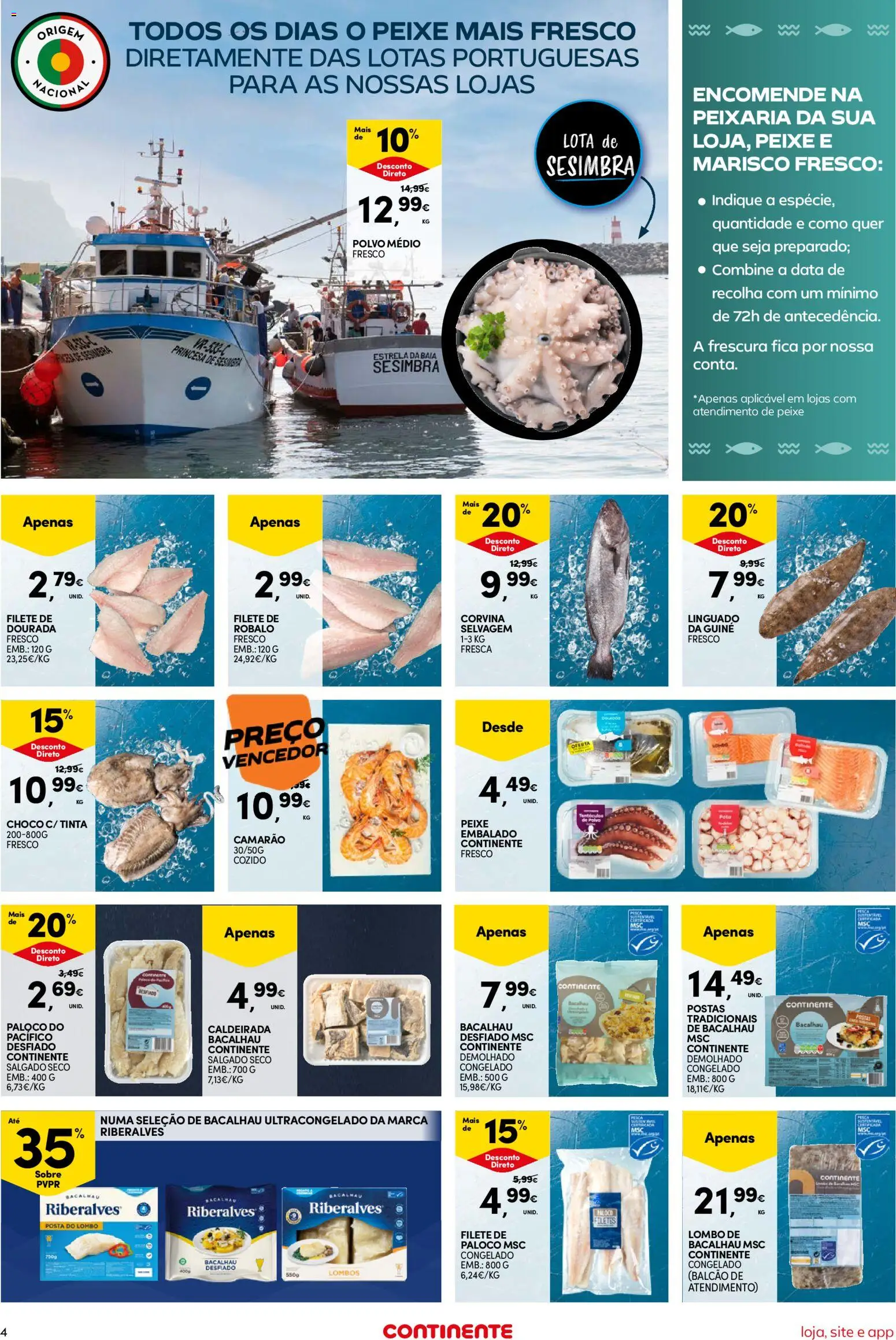 Continente Semanal Continente Bom Dia │ válido de 21.04.2026 | Página: 4 | Produtos: Dourada, Polvo, Tinta, Lombo