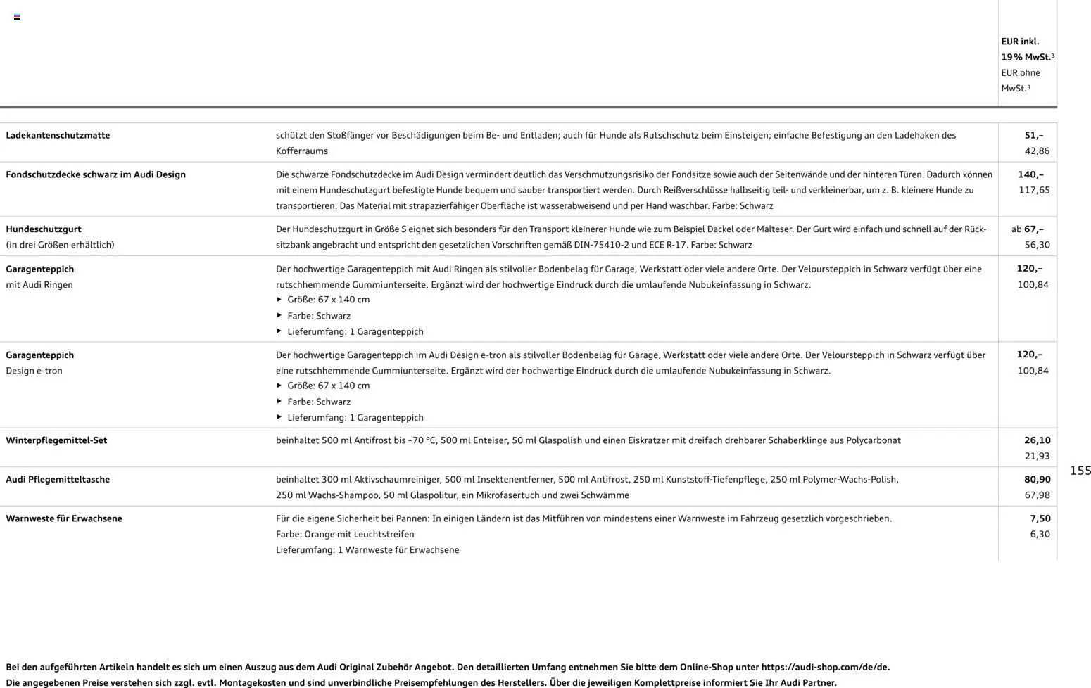 Audi  A6 e-tron – gültig ab 01.10.2025 | Seite: 155 | Produkte: Sitzbank