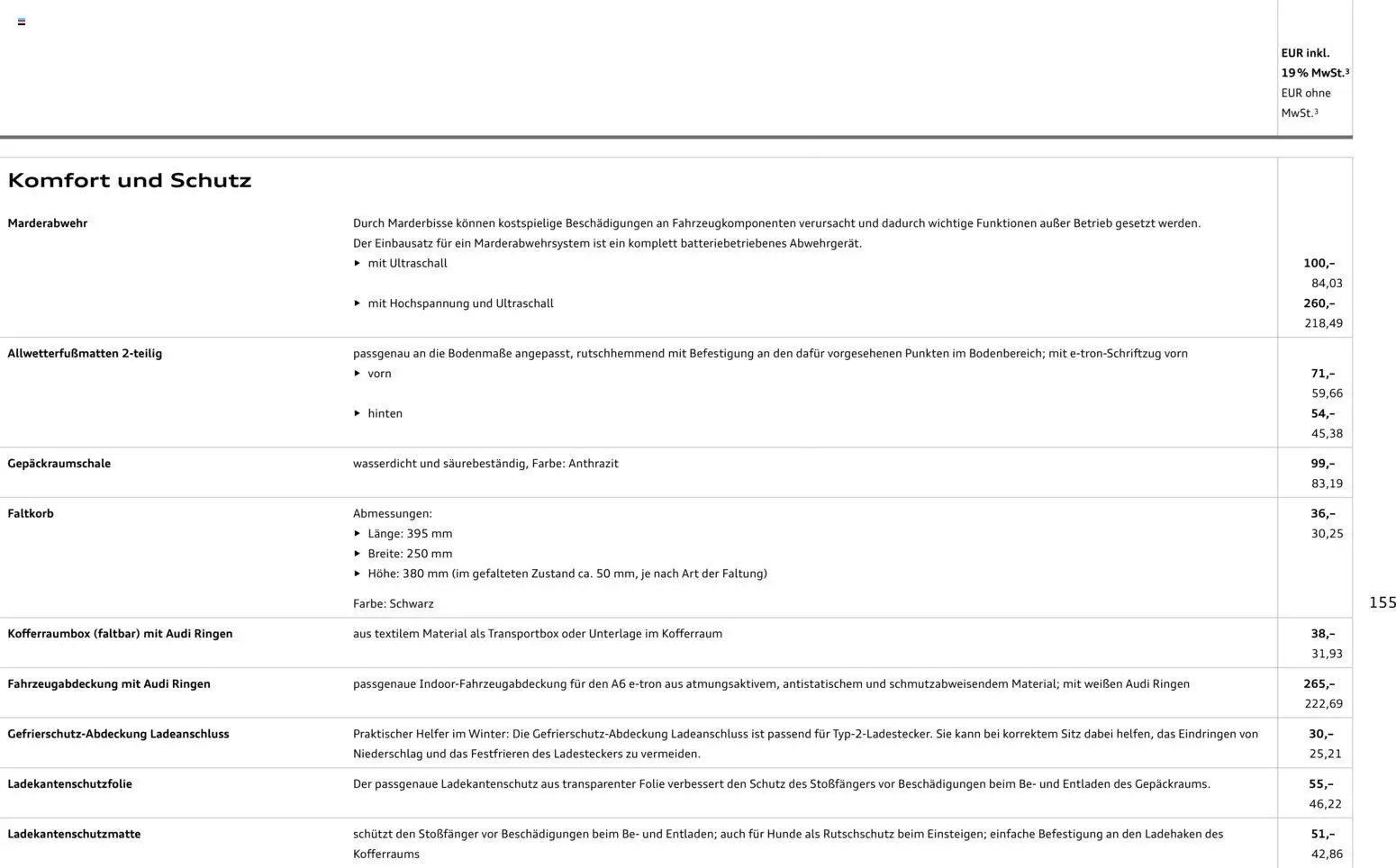 Audi  A6 e-tron – gültig ab 01.10.2025 | Seite: 155 | Produkte: Sitzbank