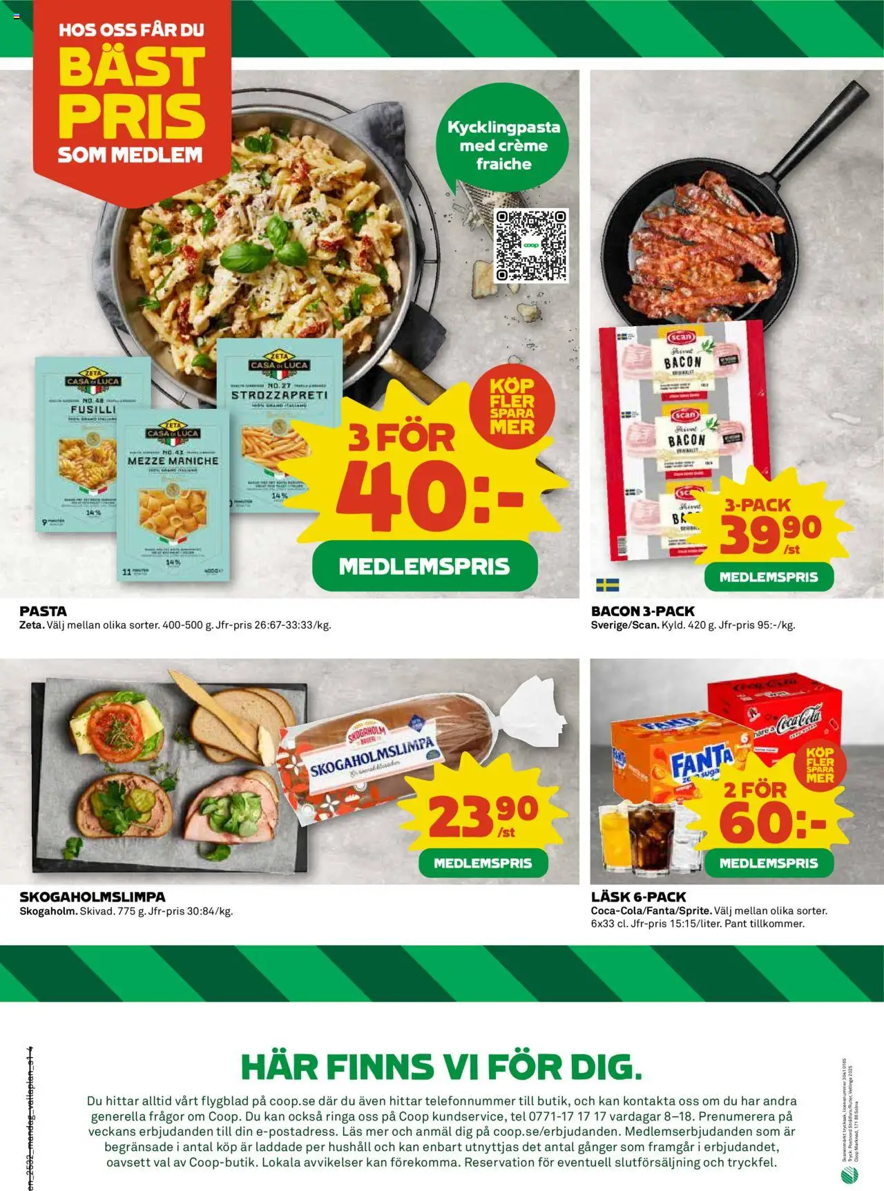 Coop reklamblad aktuell från 04.08.2025 | Sida: 4 | Produkter: Bacon, Creme fraiche, Fanta, Pasta
