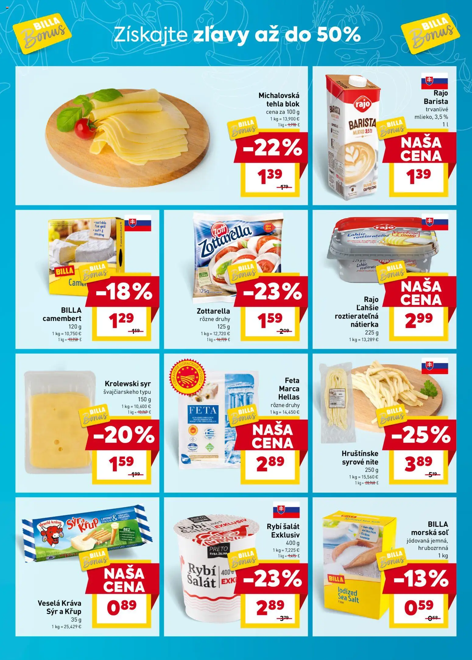 Nové Billa akcie – leták je platný od 05.11.2025 | Strana: 5 | Produkty: Syr, Feta, Ryba, Soľ