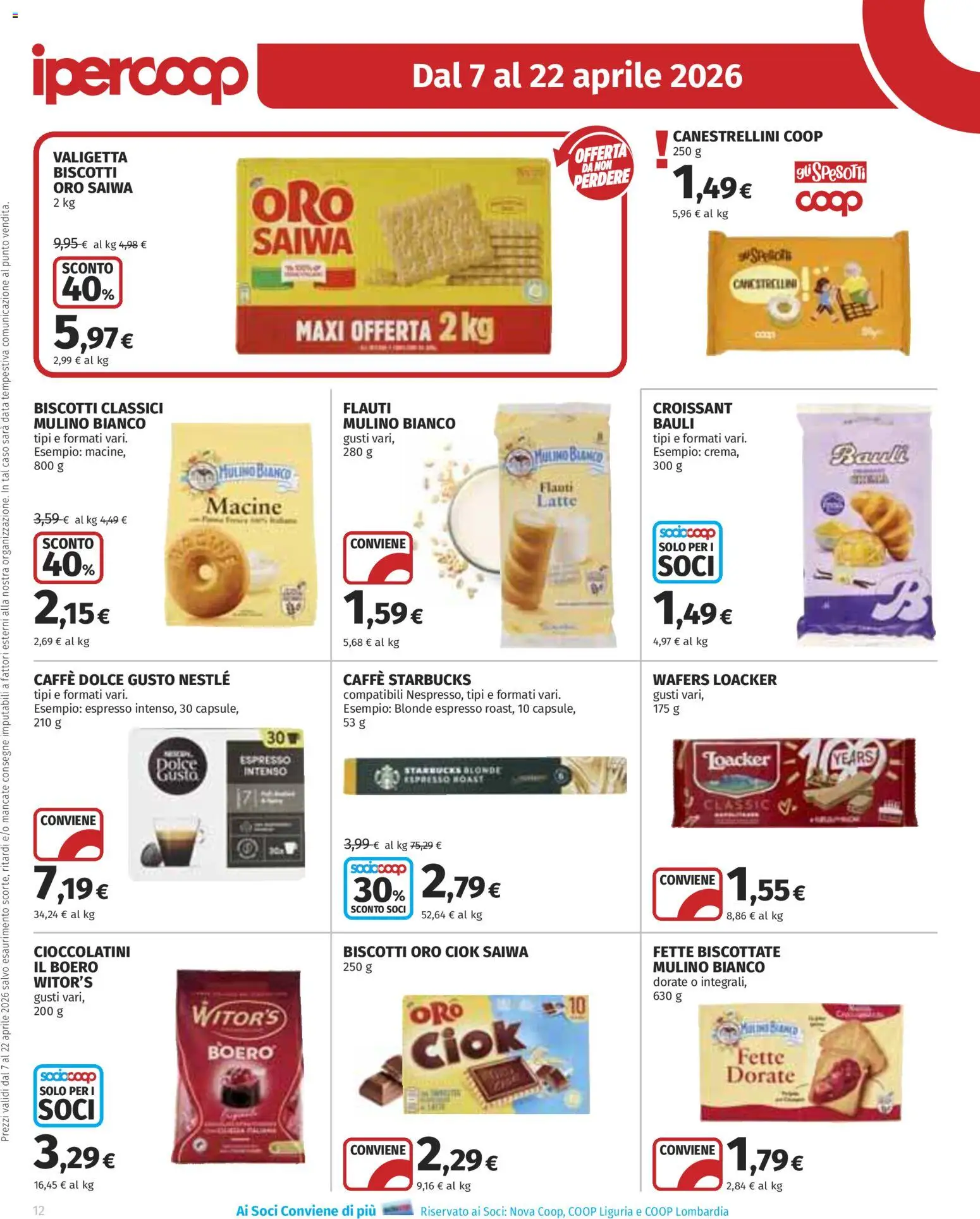 Volantino Ipercoop del 07.04.2026 | Pagina: 12 | Prodotti: Caffè, Latte, Fette biscottate, Cioccolatini