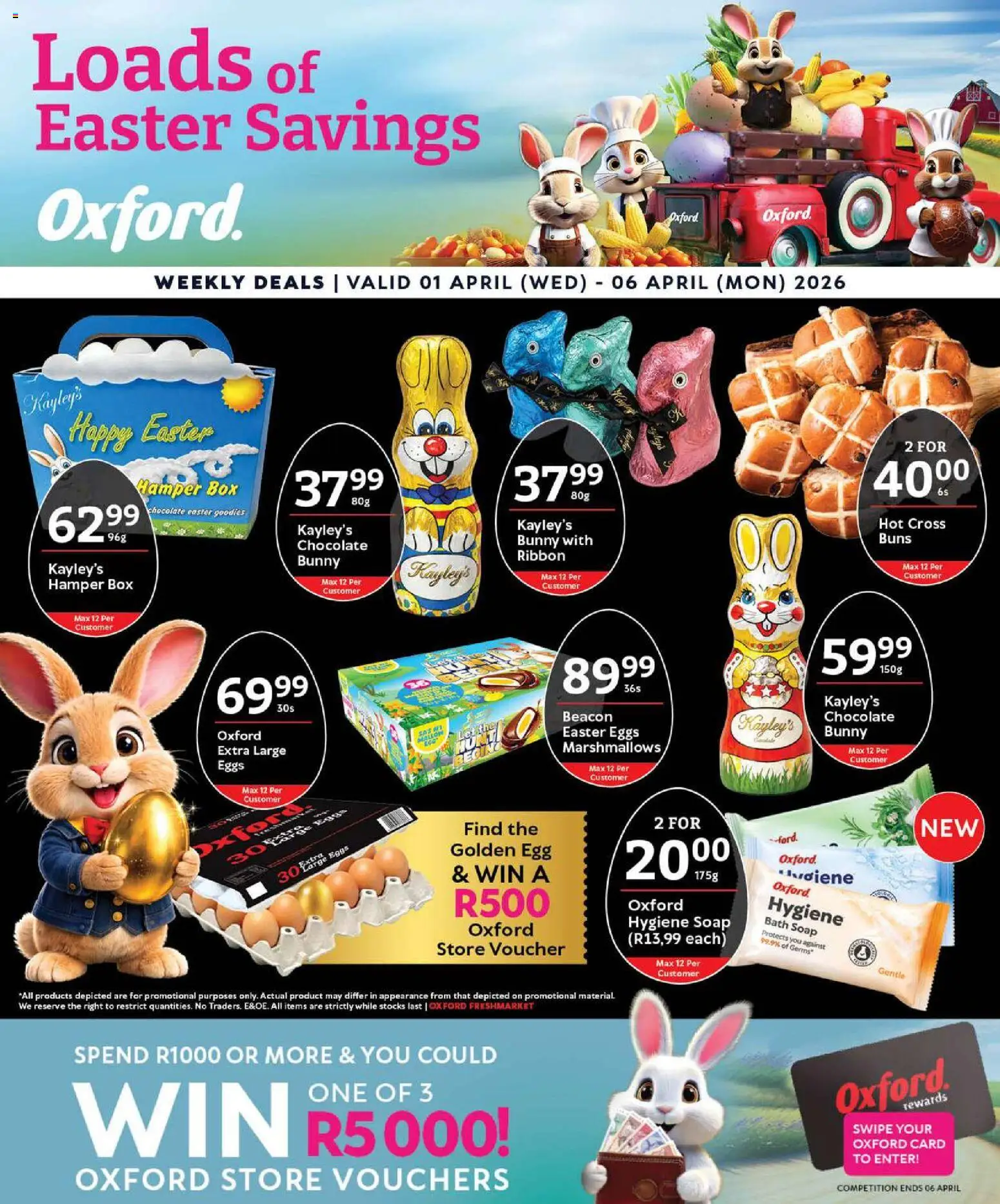 New Oxford Freshmarket catalogue – valid from 01.04.2026 | Page: 1 | Products: Buns, Box, Soap, Agua mineral