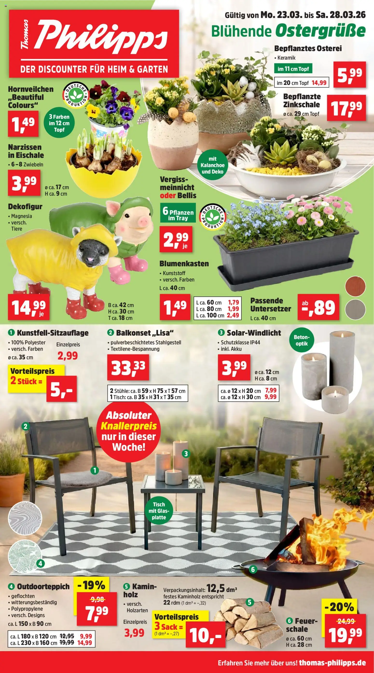 Thomas Philipps Prospekt – gültig ab 23.03.2026 | Seite: 1 | Produkte: Kamin, Tisch, Zwiebeln