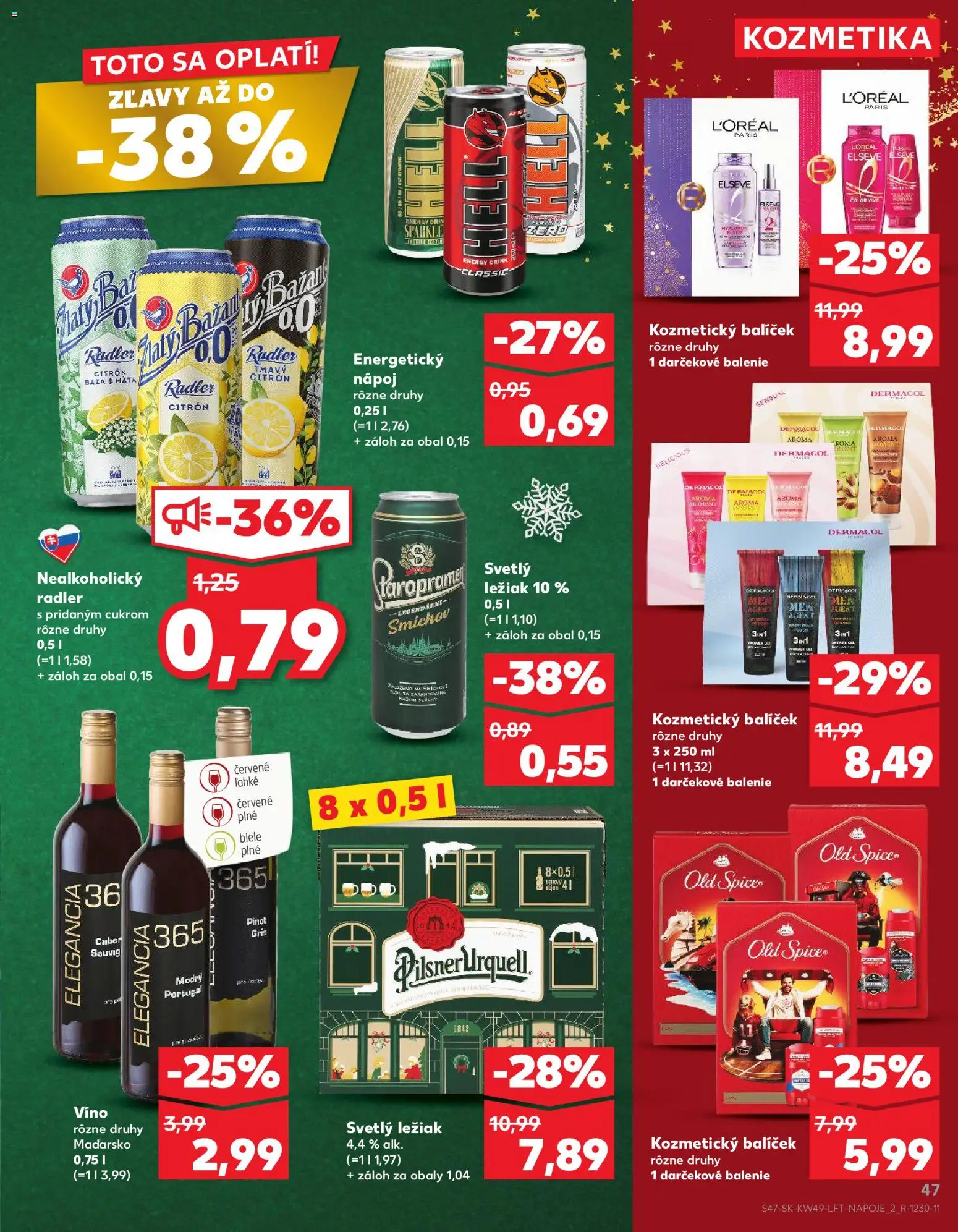 Nové Kaufland akcie – leták je platný od 04.12.2025 | Strana: 47 | Produkty: Pilsner Urquell, Old Spice, Staropramen, Energetický nápoj