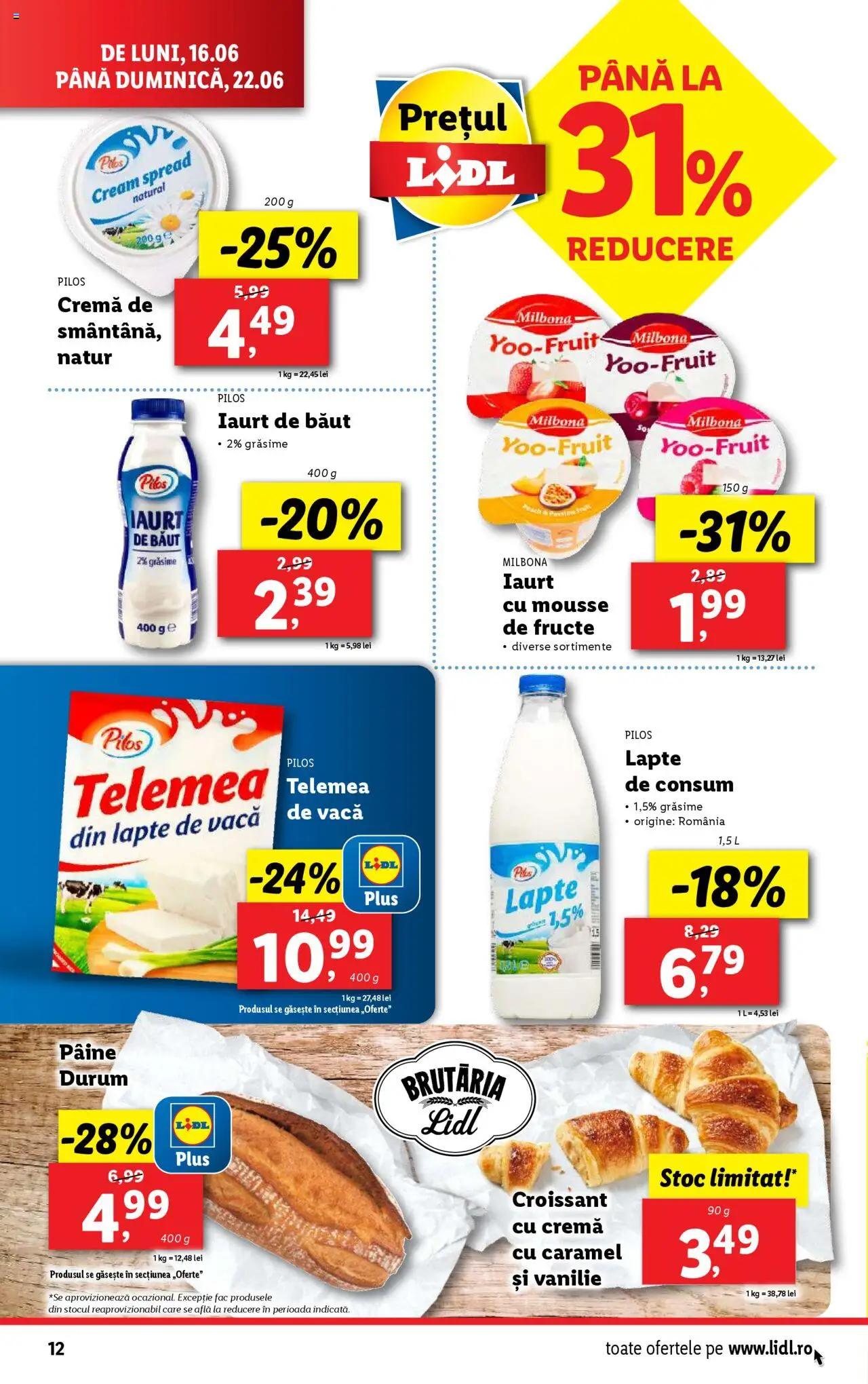 Catalog Lidl – valabil de la 16.06.2025 | Pagină: 12 | Produse: Lapte, Iaurt, Pâine, Fructe