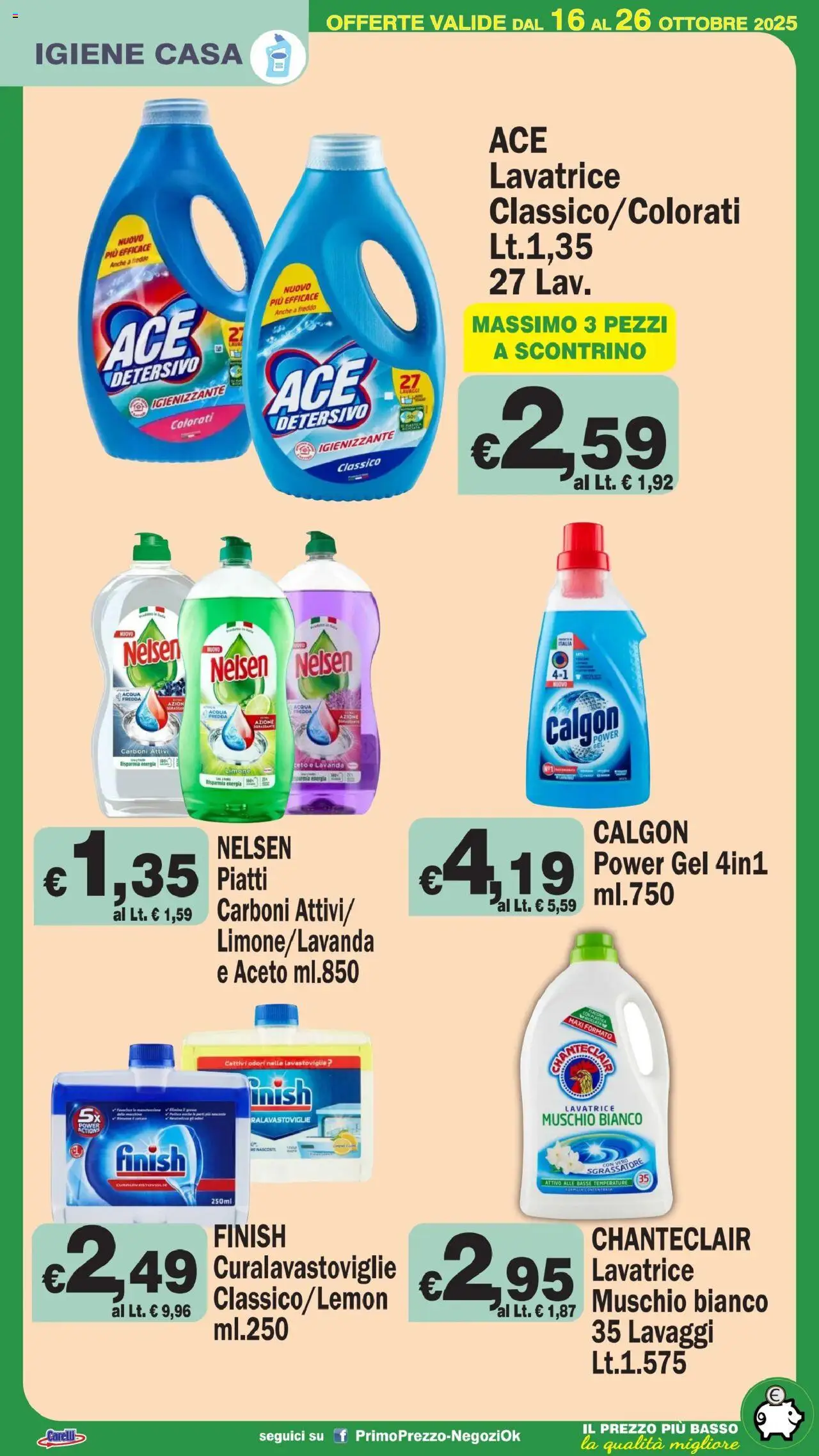 Volantino Primo Prezzo del 16.10.2025 | Pagina: 20 | Prodotti: Acqua, Lavatrice, Lavastoviglie, Aceto
