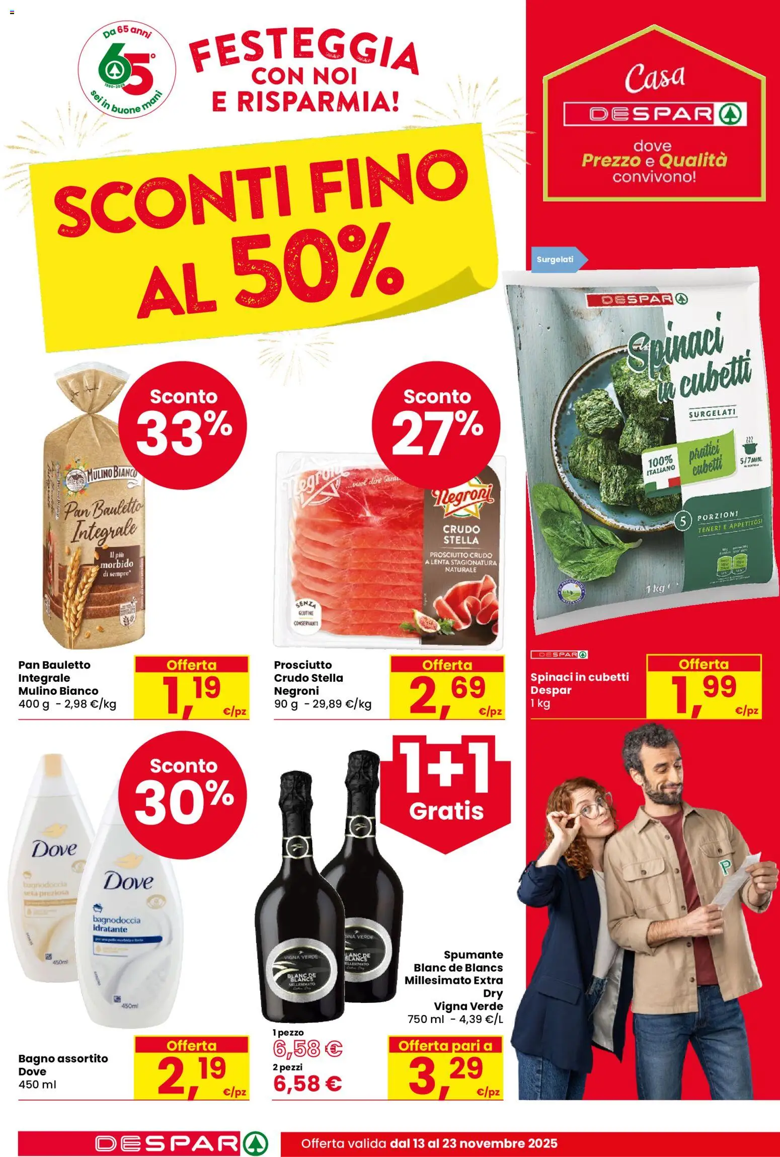 Volantino Despar del 13.11.2025 | Pagina: 2 | Prodotti: Prosciutto Crudo, Spinaci, Spumante, Bagno