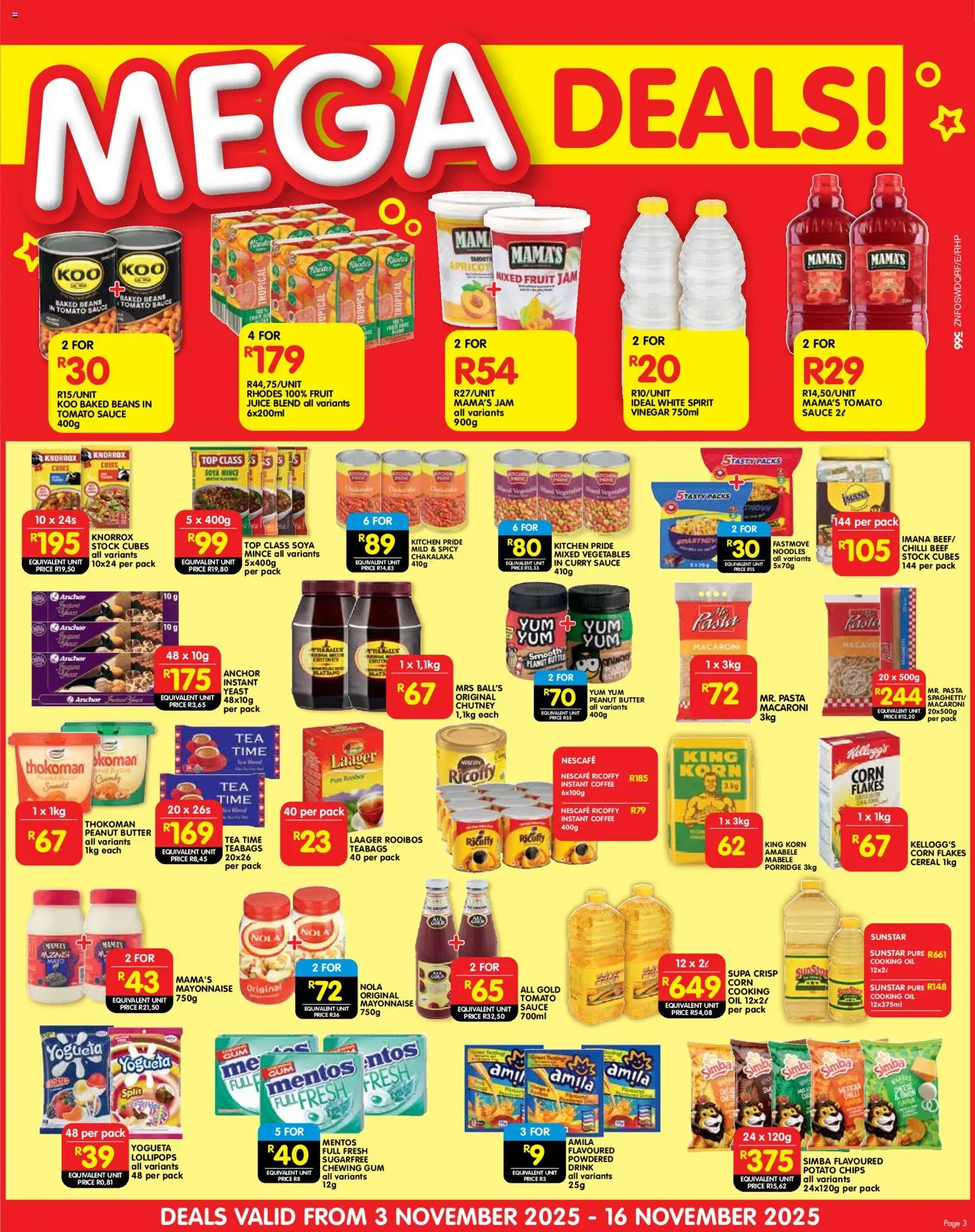 New Shoprite catalogue – valid from 03.11.2025 | Page: 3 | Products: Juice, Peanut butter, Vegetables, Sauce