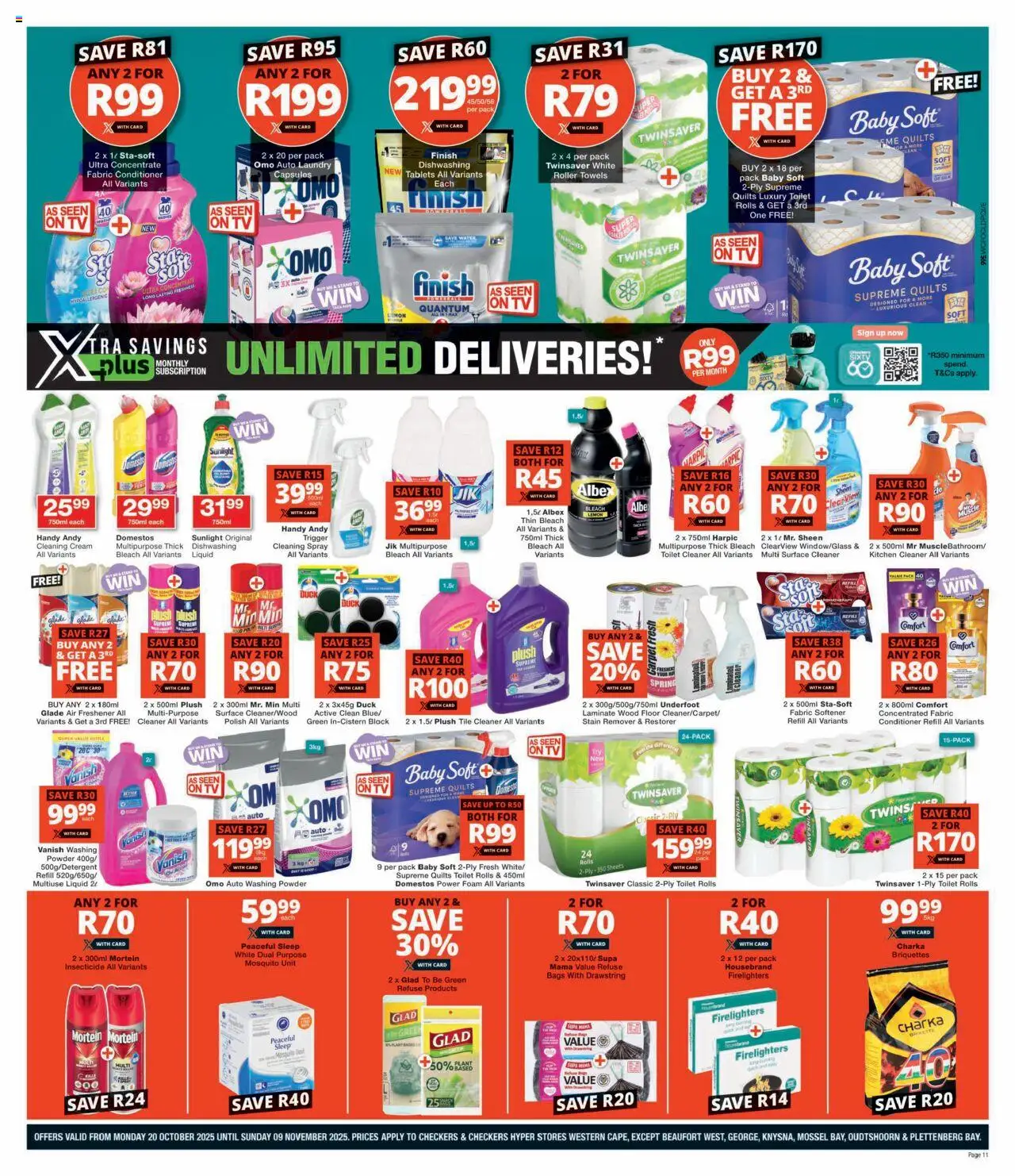 New Checkers catalogue – valid from 20.10.2025 | Page: 11 | Products: Toilet, Air freshener, Conditioner, Stain remover