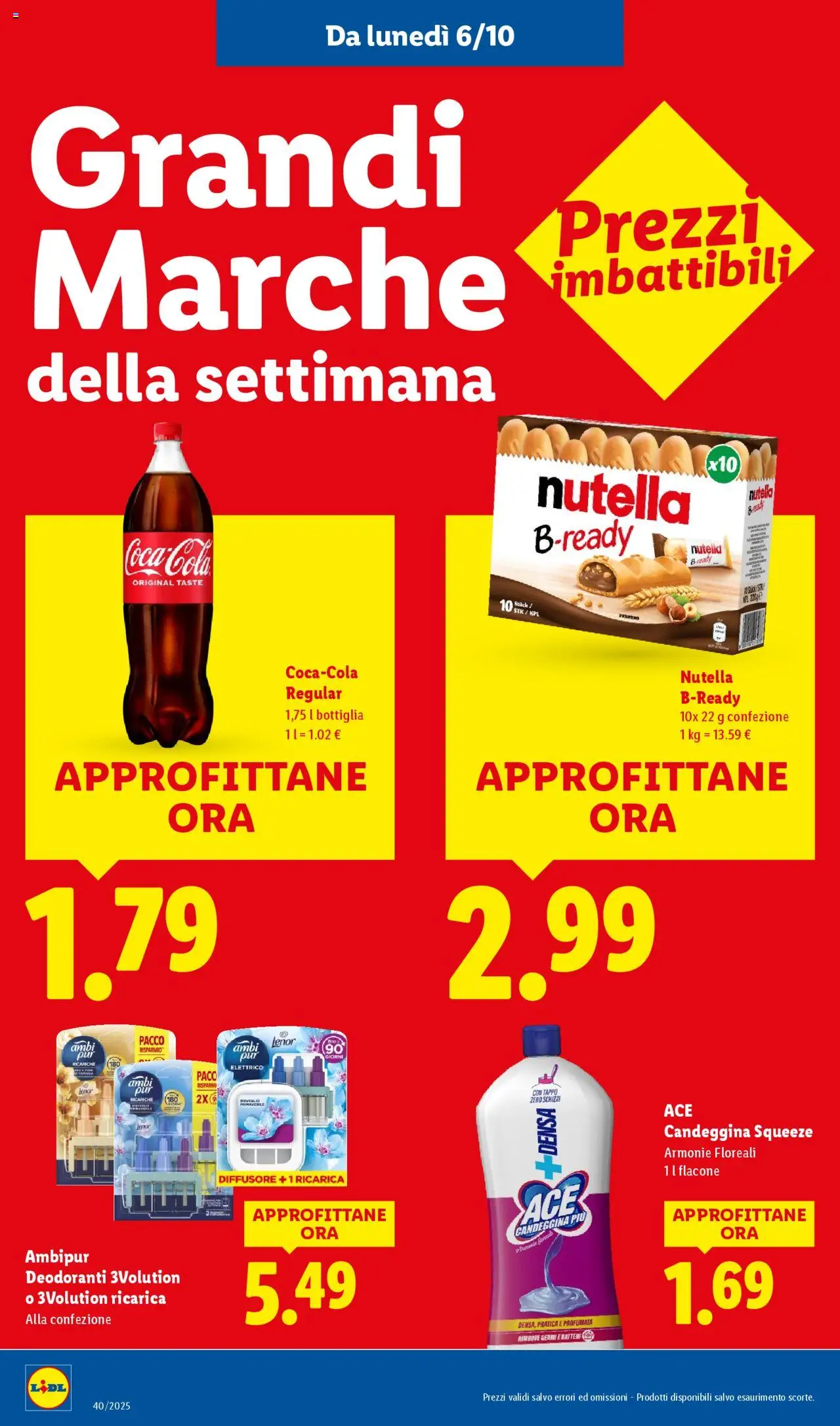 Volantino Lidl del 06.10.2025 | Pagina: 16 | Prodotti: Candeggina, Nutella, Bottiglia