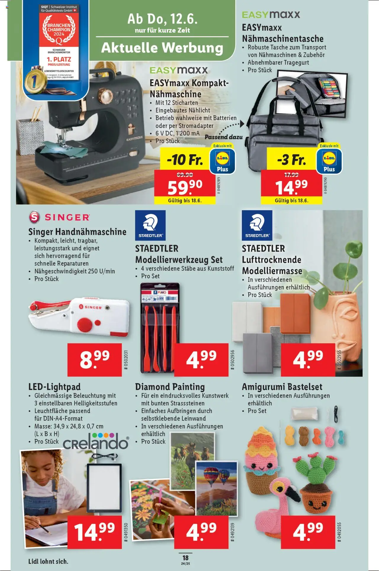 Lidl Aktionen ab 12.06.2025 | Seite: 18 | Produkte: Nähmaschine, Tasche