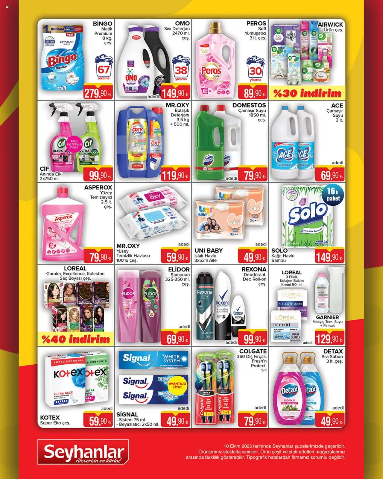 Seyhanlar Market Katalog - 10.10.2025 tarihinden itibaren geçerlidir | Sayfa: 8 | Ürünler: Diş fırçası, Deterjan, Yağ sökücü, Kağıt havlu