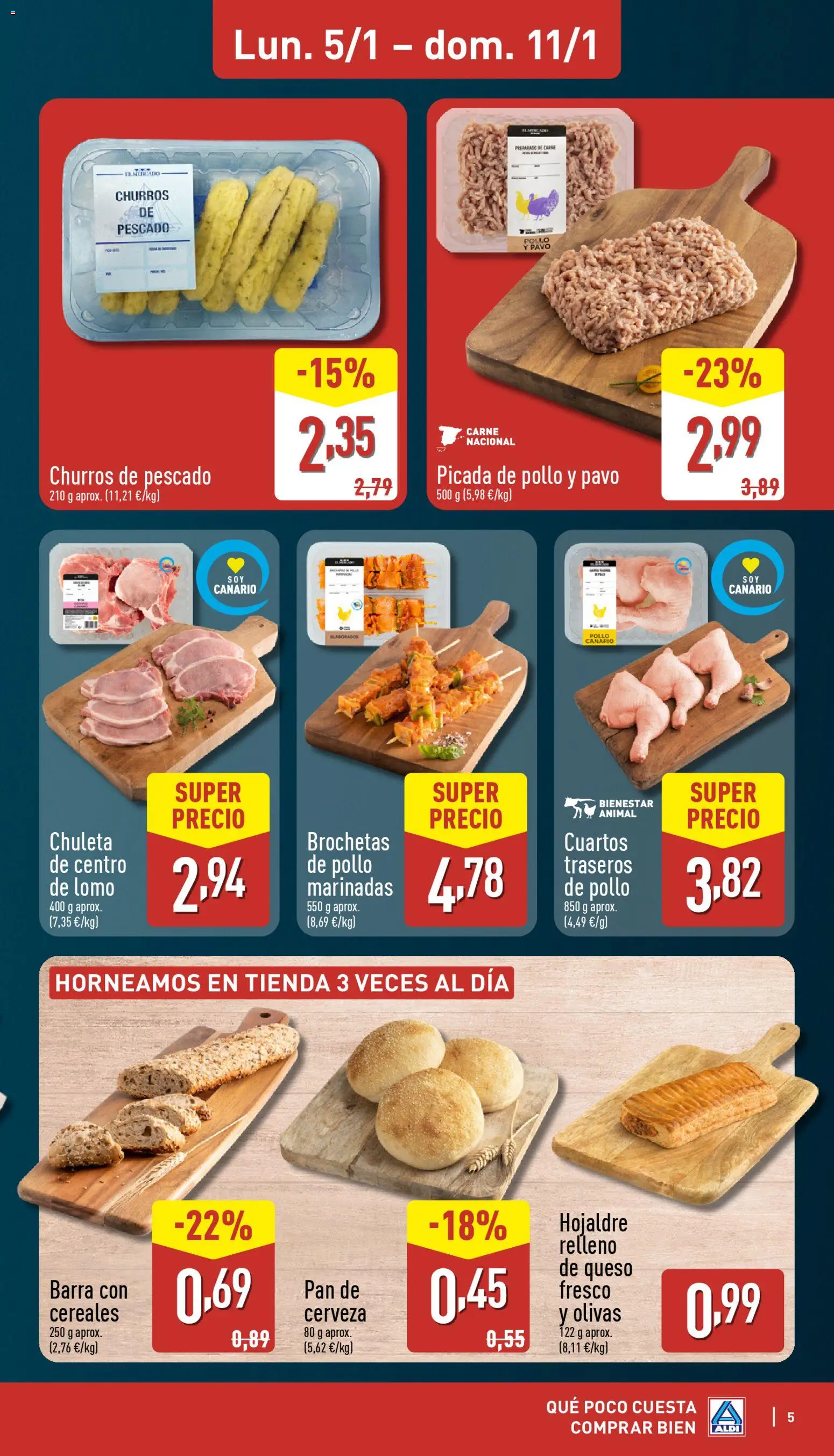 Aldi folleto Canarias │ válido desde el 05.01.2026 | Página: 5 | Productos: Queso, Pan, Queso fresco, Pescado