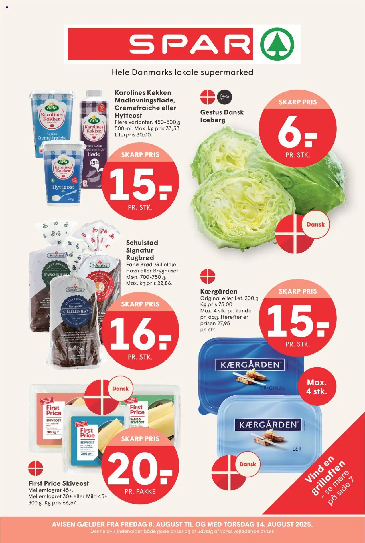 Spar Tilbudsavis gyldig fra 08.08.2025 | Side: 1 | Produkter: Brød, Creme fraiche, Rugbrød, Skiveost