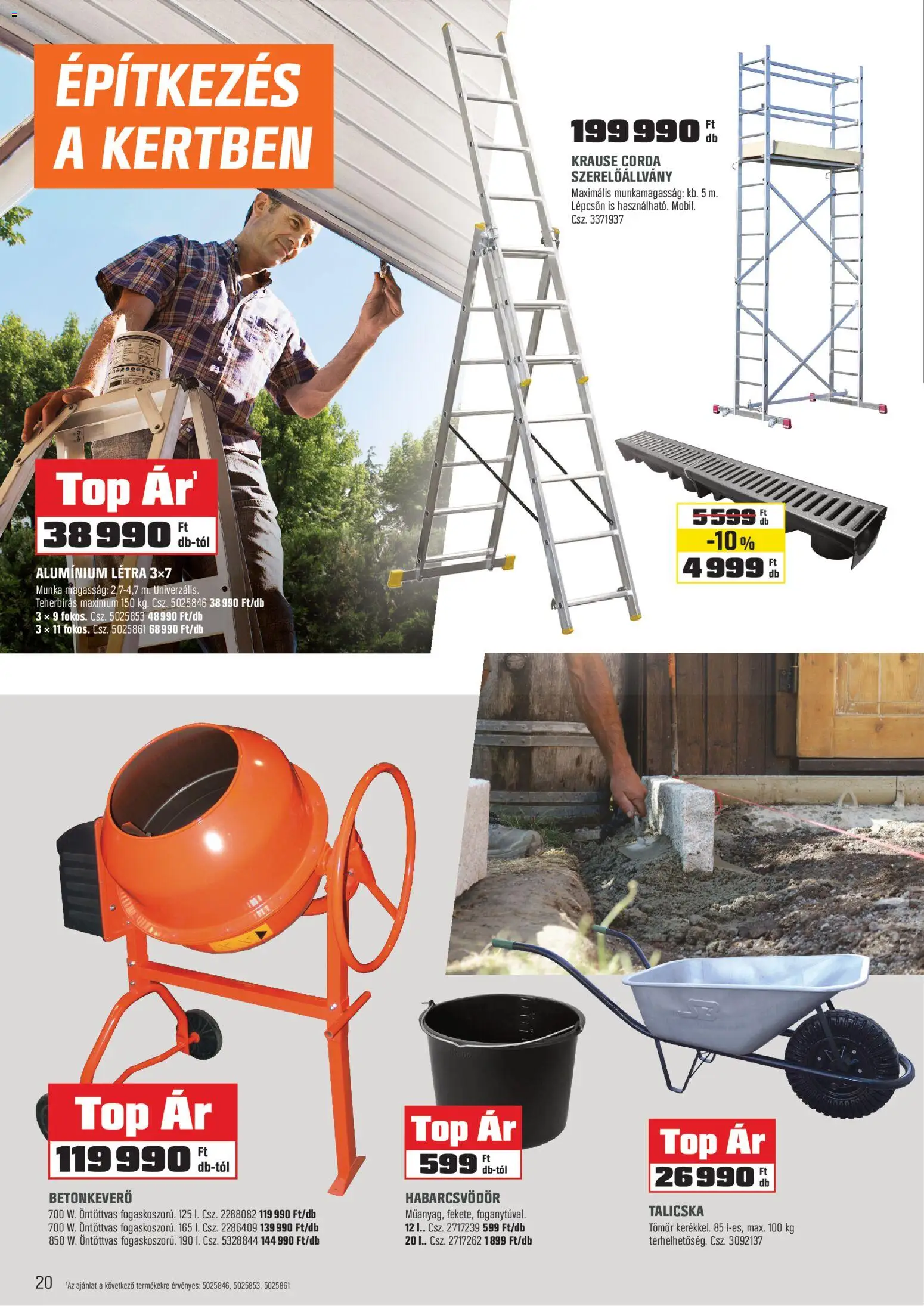 OBI akciós ujság - amely érvényes a következő dátumtól: 03.03.2026 | Oldal: 20 | Termékek: Talicska, Betonkeverő, Létra