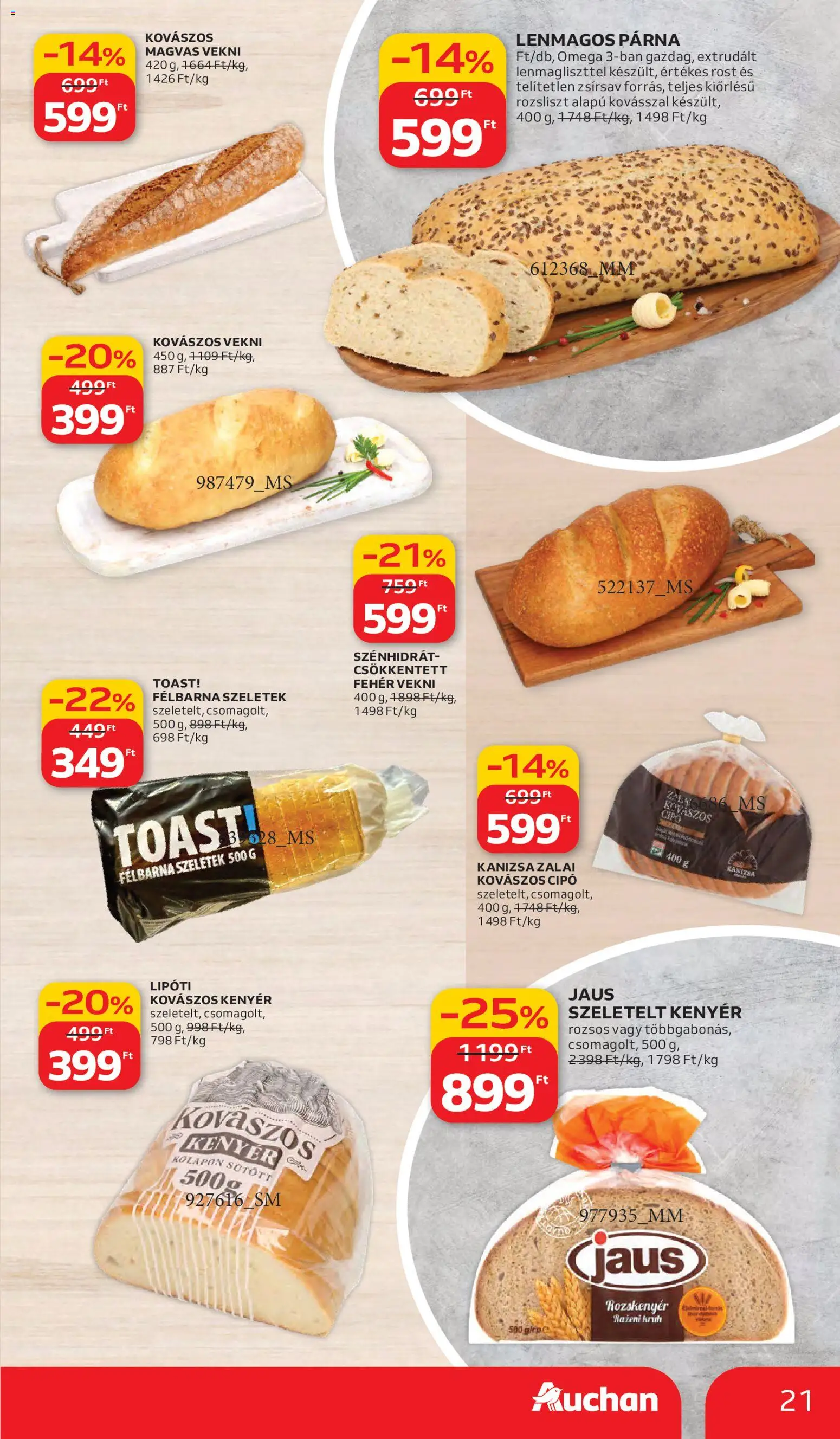 Auchan akciós ujság - amely érvényes a következő dátumtól: 05.03.2026 | Oldal: 21 | Termékek: Kovászos cipó, Rozskenyér, Rozsliszt, Kenyér