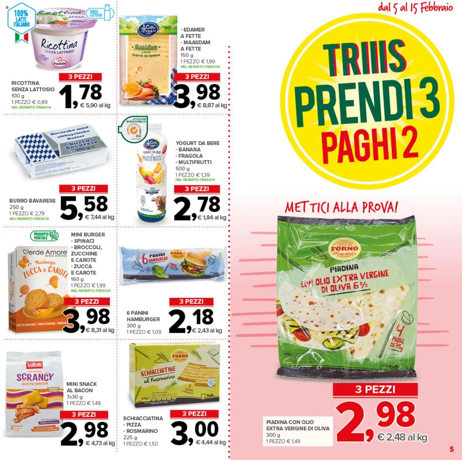 Volantino Todis del 05.02.2026 | Pagina: 5 | Prodotti: Yogurt, Olio extra vergine, Forno, Hamburger