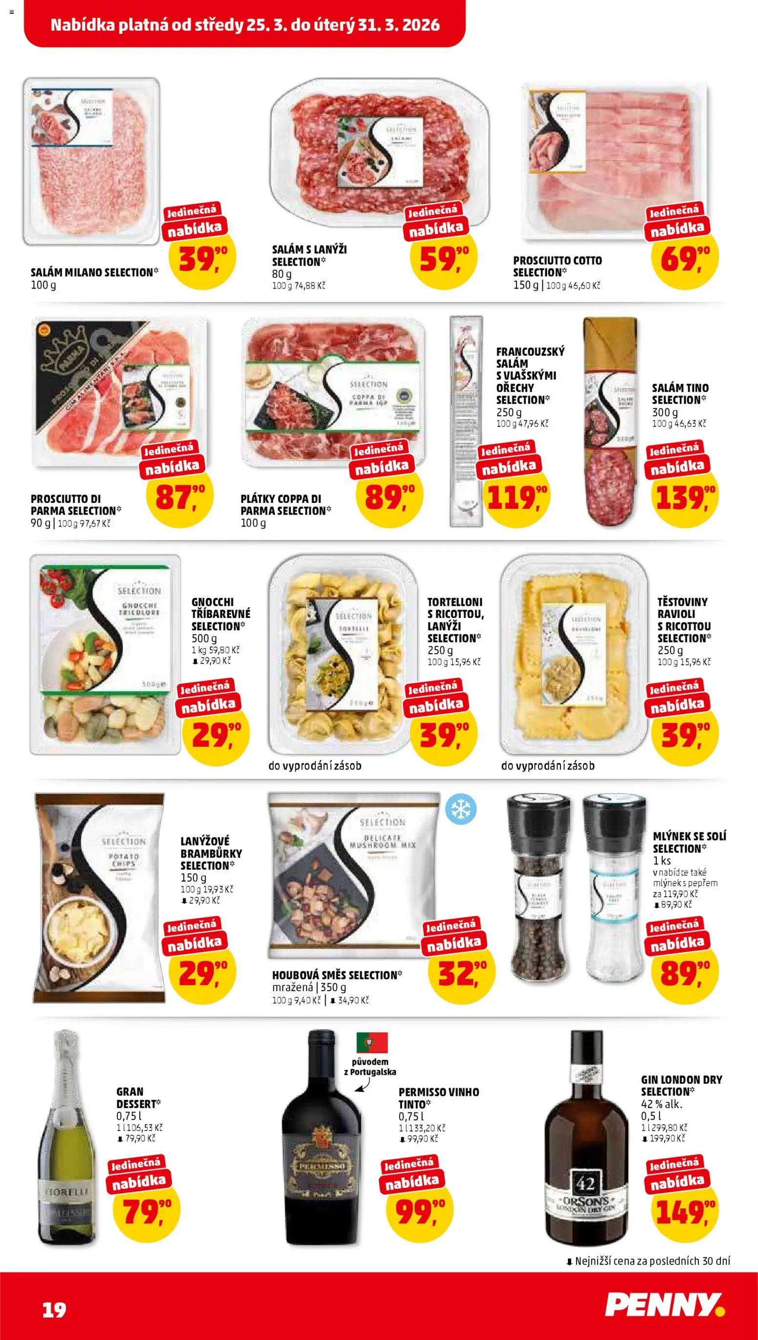 Penny Market leták od 25.03.2026 | Strana: 19 | Produkty: Prosciutto, Gin, Ořechy, Ravioli