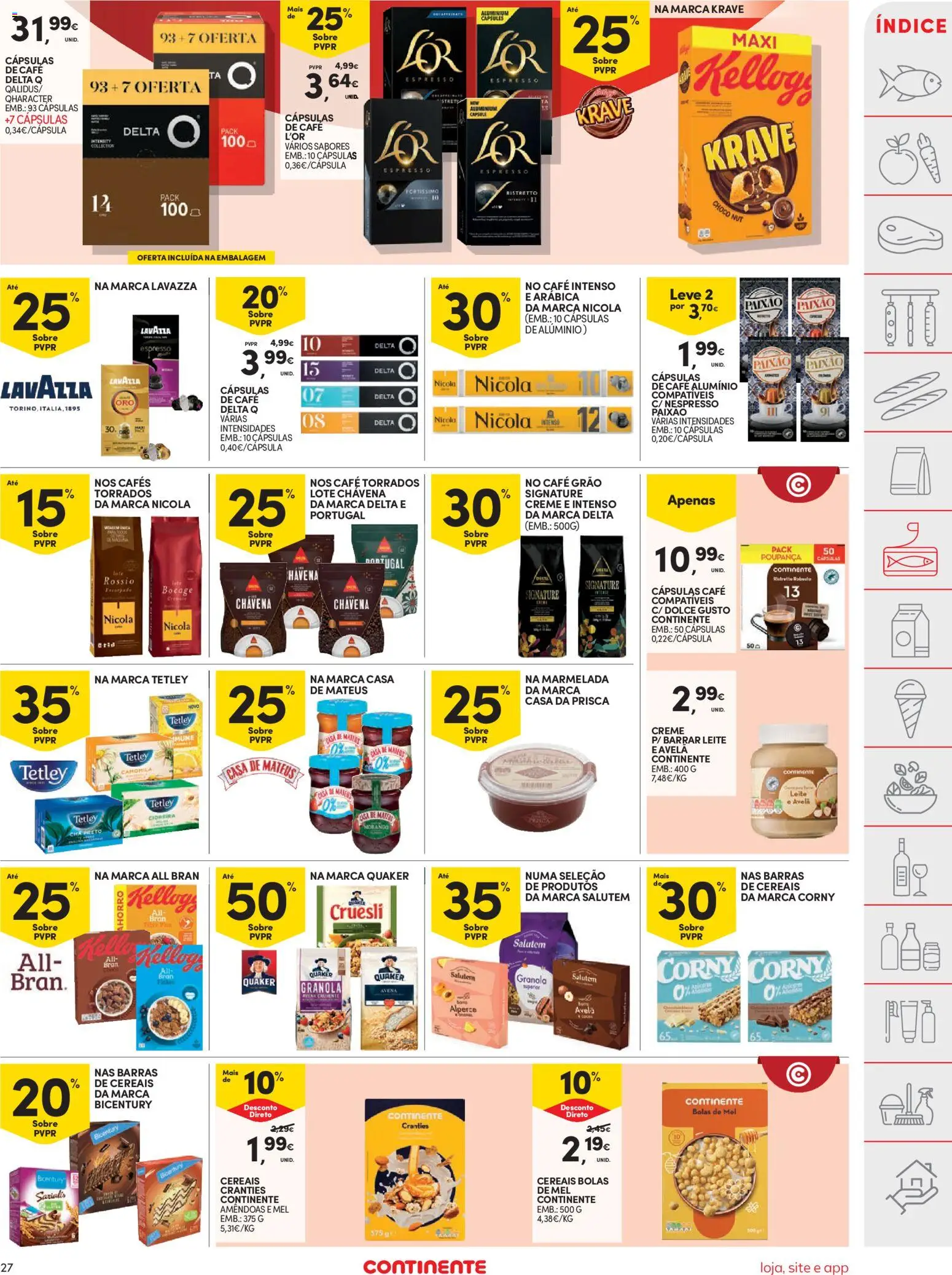 Continente folheto │ válido de 03.02.2026 | Página: 27 | Produtos: Barras de cereais, Mel, Chá, Dolce gusto