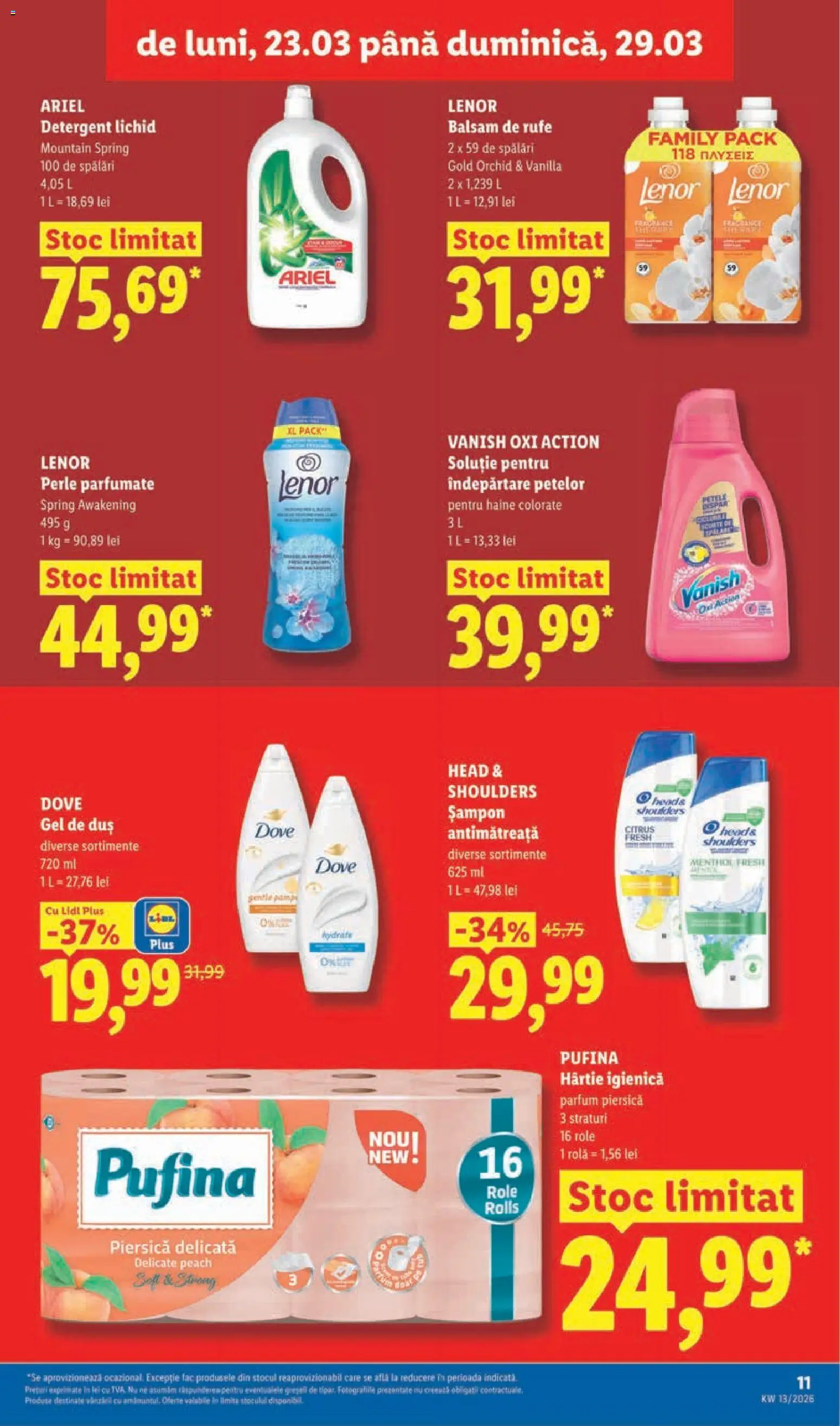 Noul catalog Lidl – valabil de la 23.03.2026 | Pagină: 11 | Produse: Role, Duș, Șampon, Çelik Mama ve Su Kabı