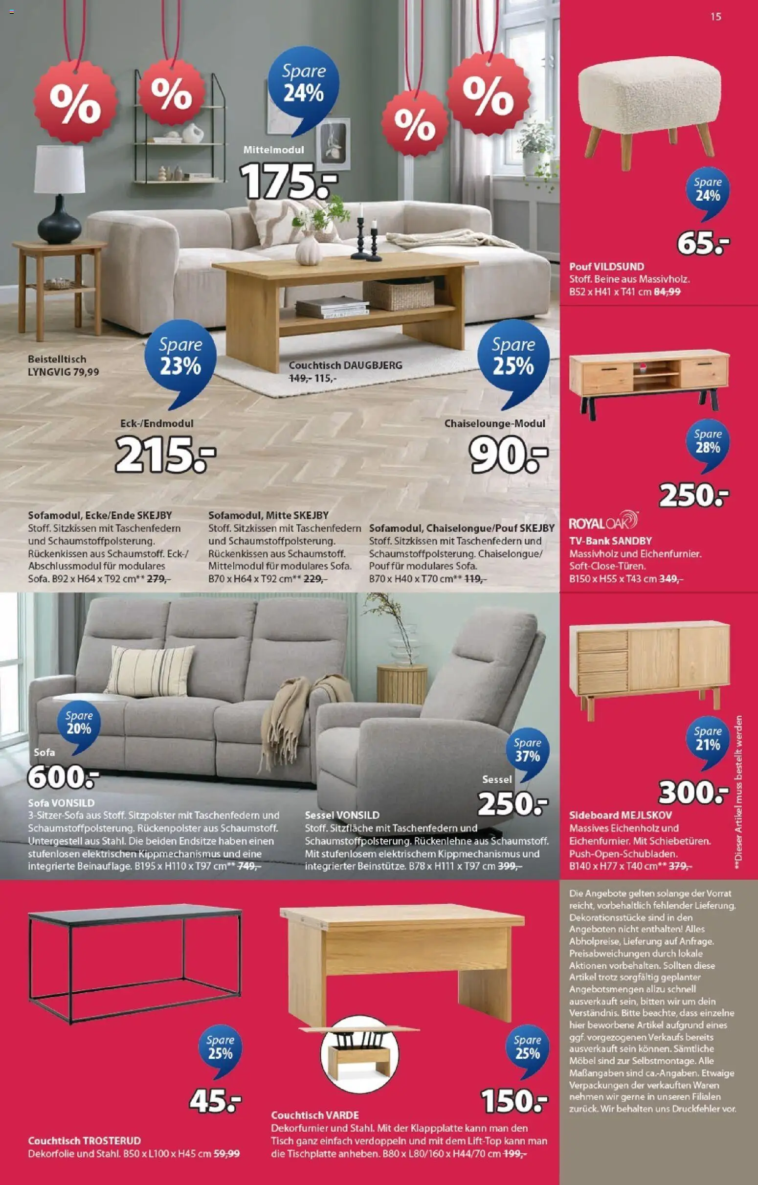 JYSK  Angebote gültig ab 05.01.2026 | Seite: 15 | Produkte: Sofa, Sessel, Couchtisch, Tisch