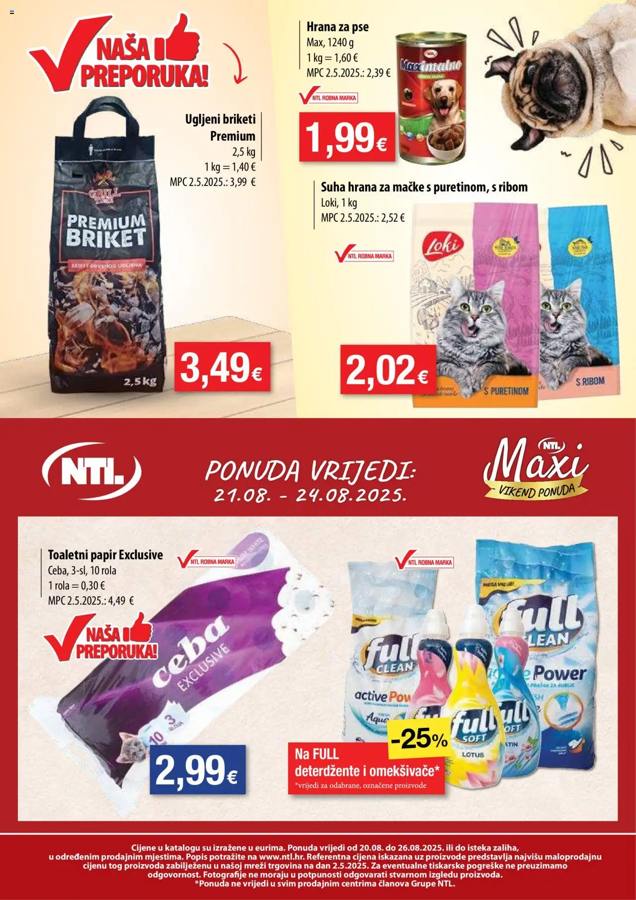 NTL katalog | vrijedi od 20.08.2025 | Stranica: 20 | Proizvodi: Hrana za pse, Toaletni papir, Hrana za mačke, Briketi